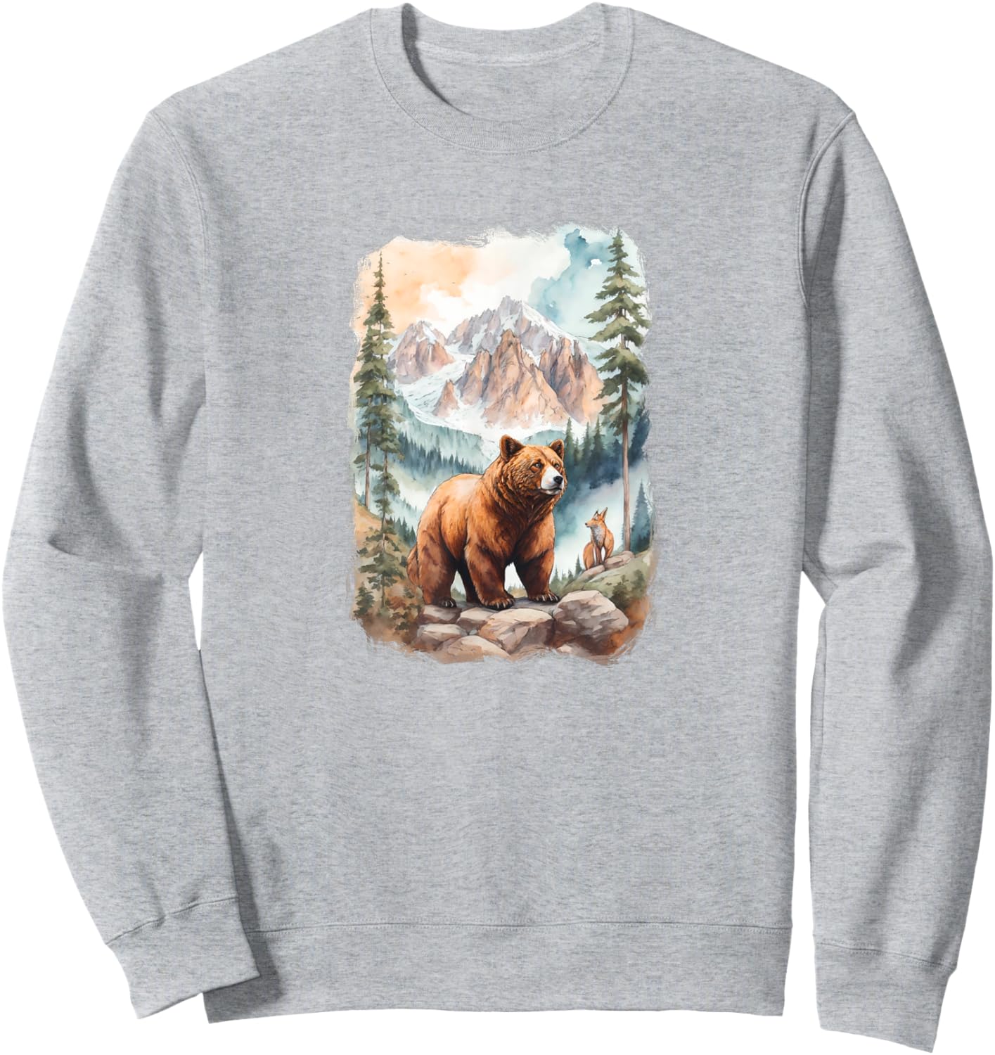 Bear and Fox in Mountain Forrest Sweatshirt - Sweatshirt | Ash