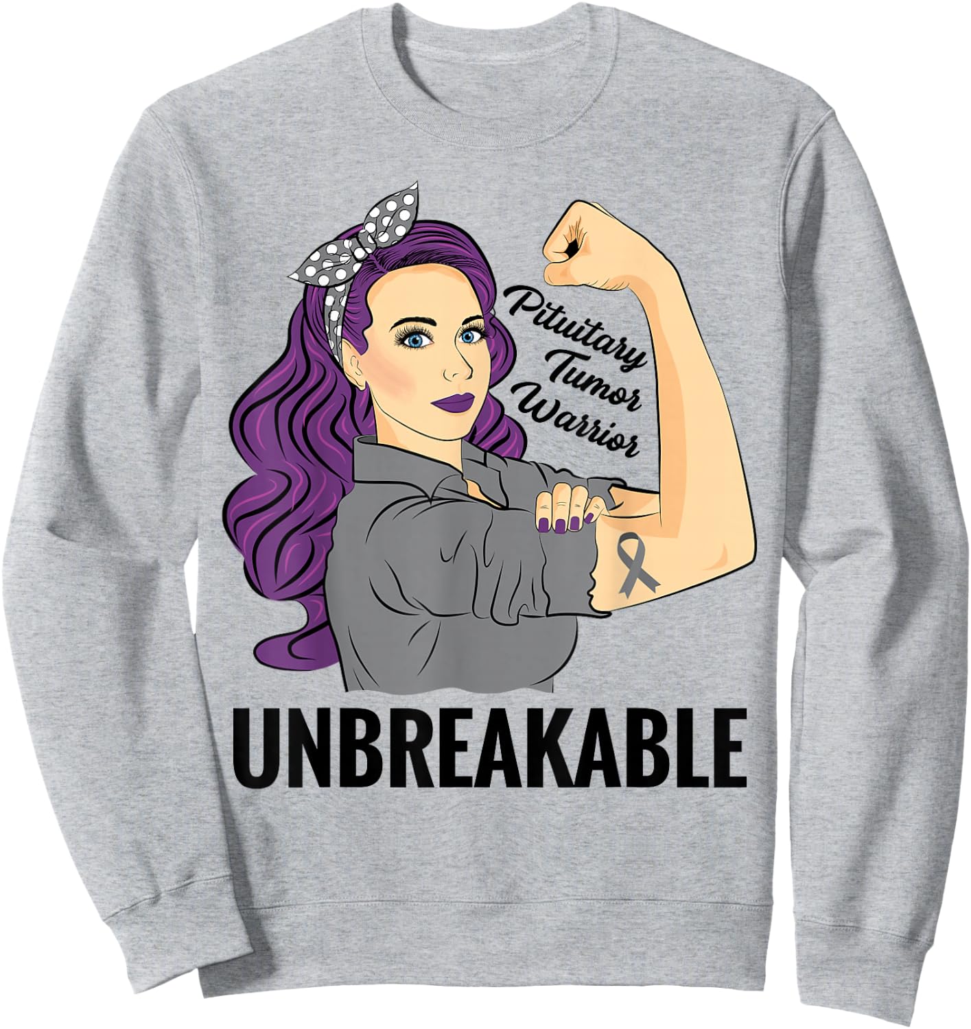 Pituitary Tumor Warrior Unbreakable Gland Awareness Sweatshirt - Sweatshirt | Ash