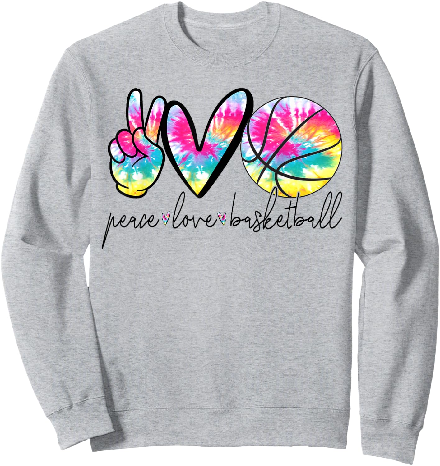 Peace Love Basketball Tie Dye Cute Basketball Lover Sweatshirt - Sweatshirt | Ash