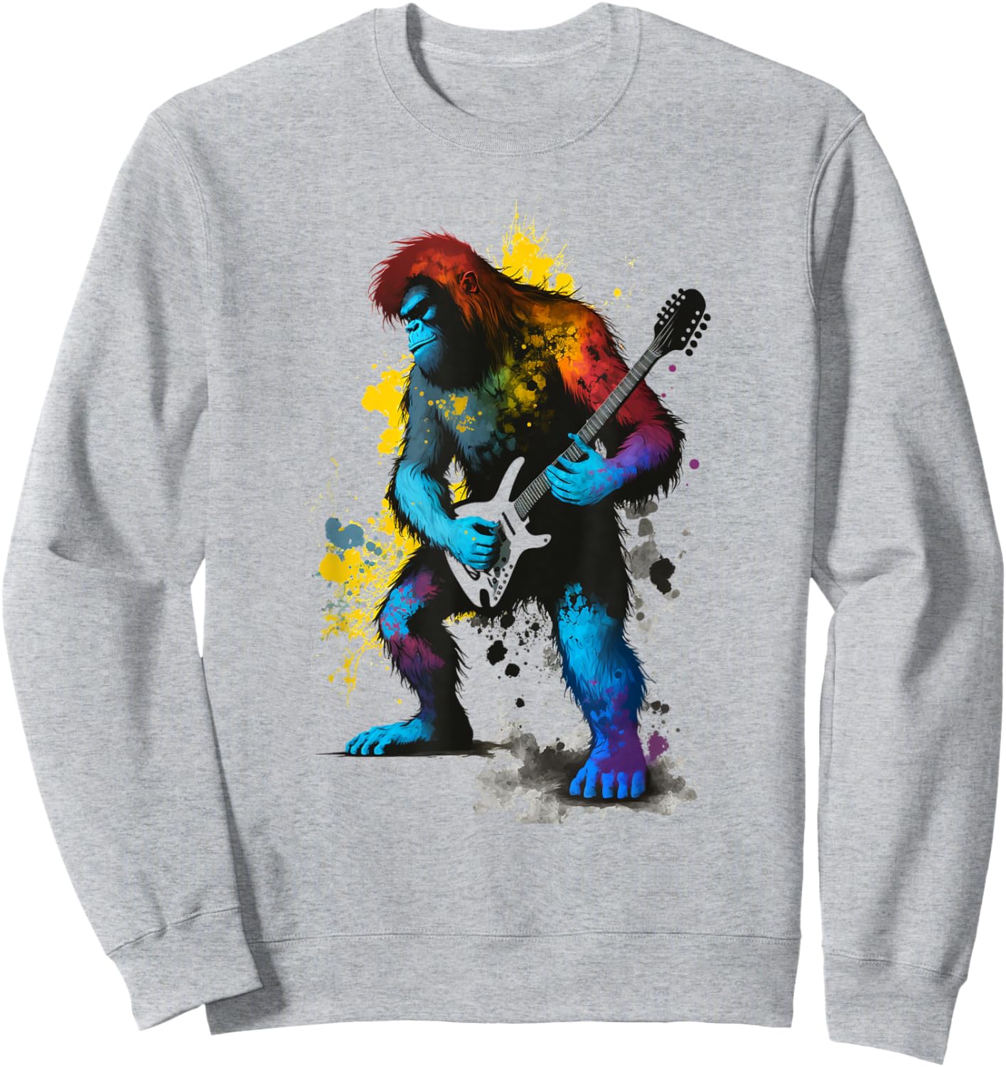 Guitarist Sasquatch Electric Guitar Rock & Roll Bigfoot Sweatshirt - Sweatshirt | Ash