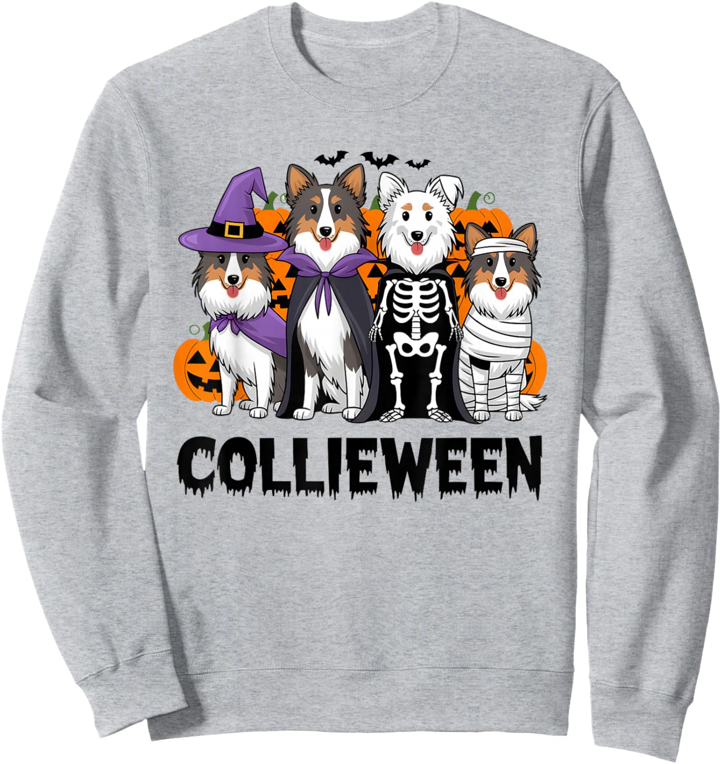 Funny Halloween Rough Collie Dog Lover Collieween Pumpkin Sweatshirt - Sweatshirt | Ash