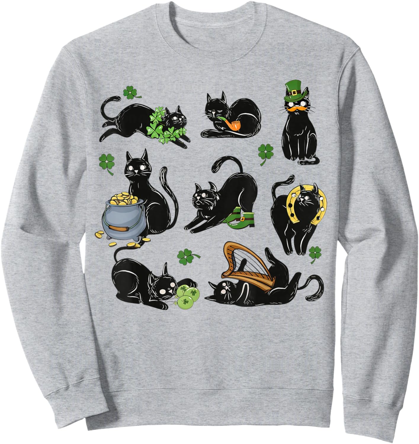 St Patrick's Day Shamrock Black Cat Irish Cats Sweatshirt - Sweatshirt | Ash