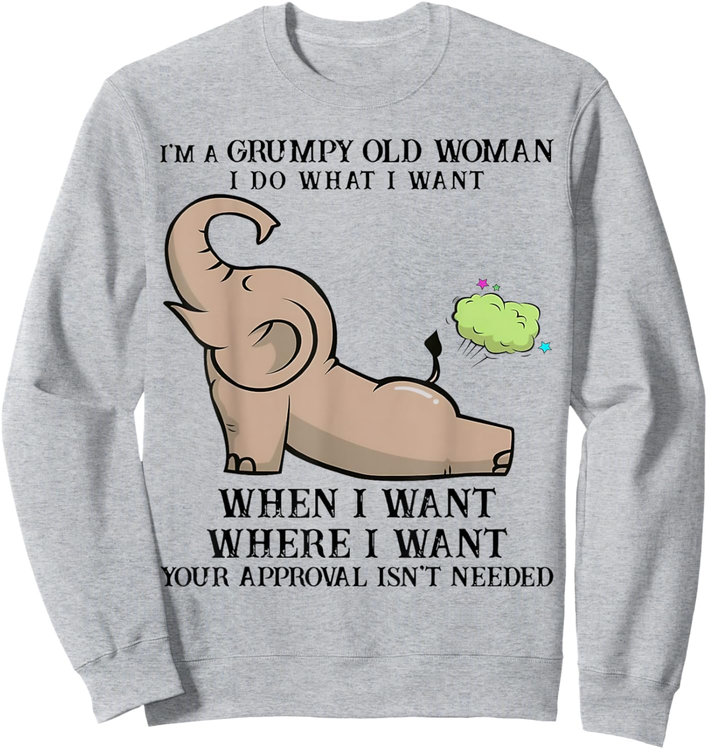 I'm A Grumpy Old Woman I DO What I Want Elephant Funny Sweatshirt - Sweatshirt | Ash
