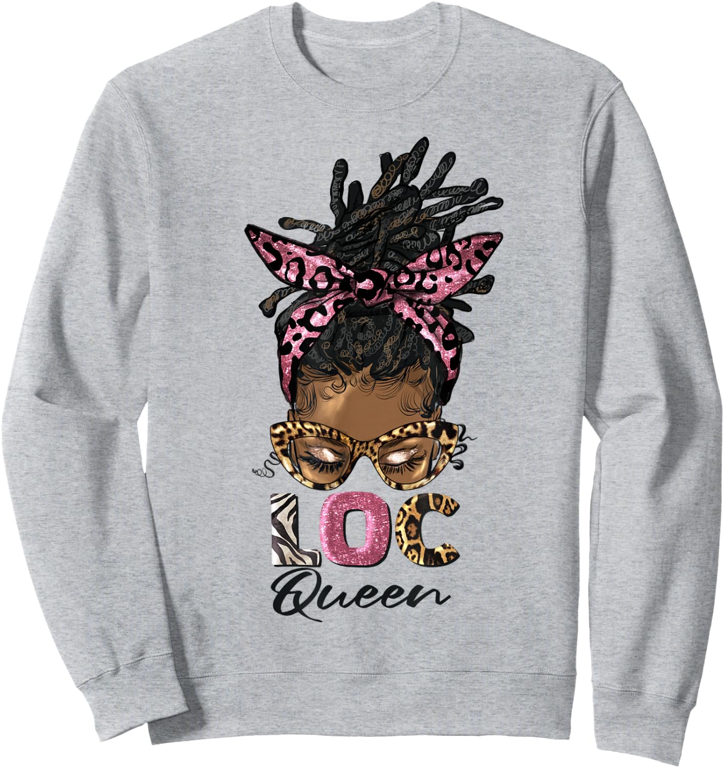 Loc'd Queen Afro Messy Bun Leopard Black Woman Birthday Sweatshirt - Sweatshirt | Ash