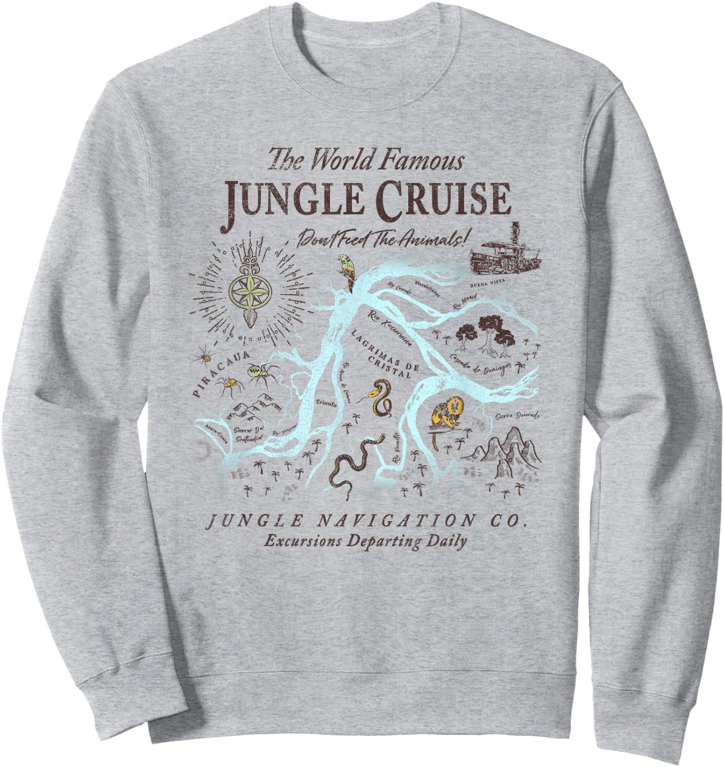 Disney Jungle Cruise World Famous Excursions Departing Daily Short Sleeve Sweatshirt - Sweatshirt | Ash
