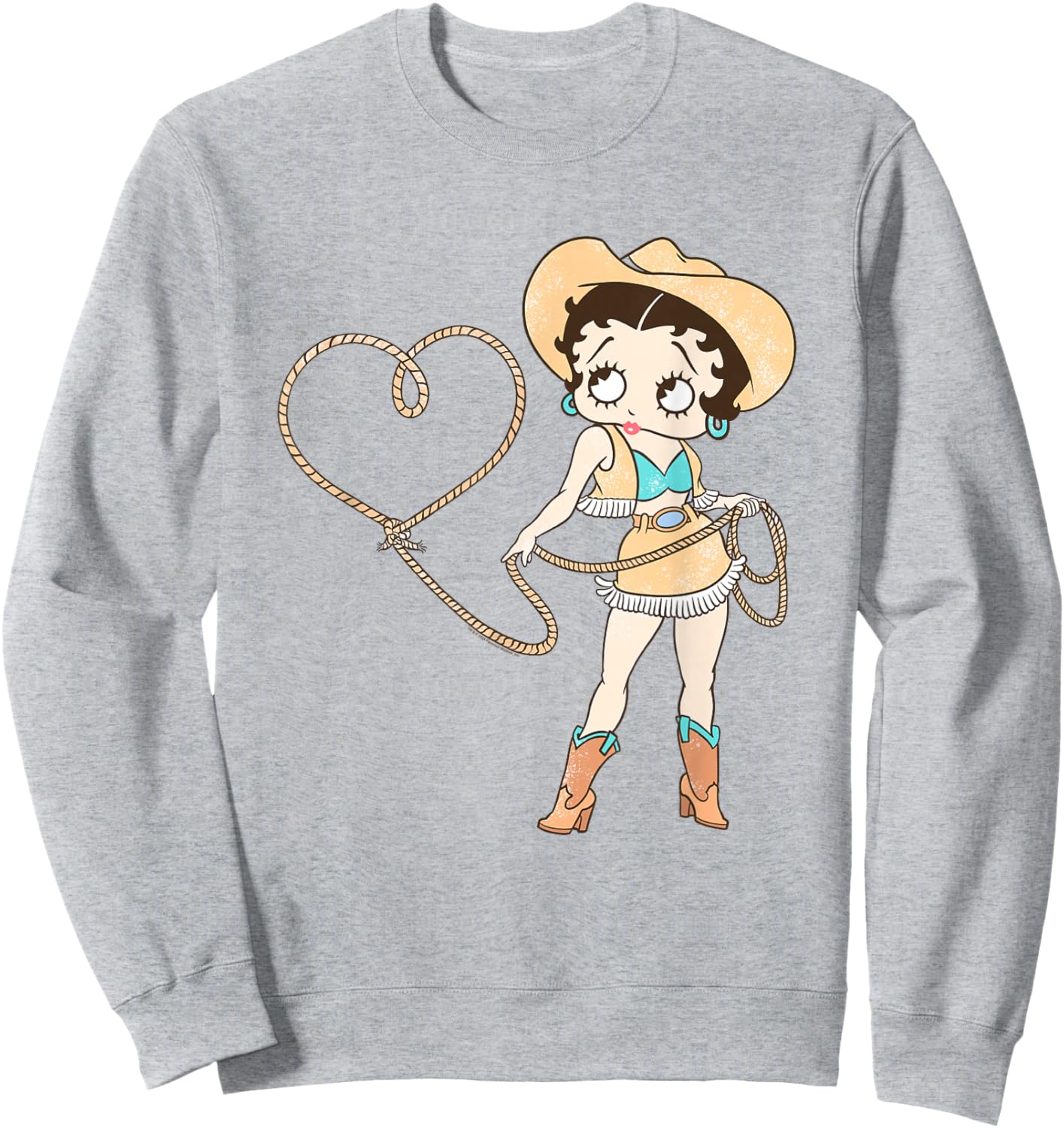 Betty Boop Iconic Retro Sassy Cowgirl In Love Big Chest Logo Sweatshirt - Sweatshirt | Ash