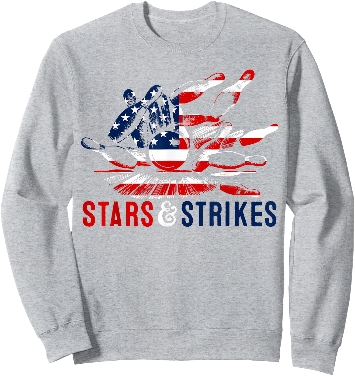 4th of July Bowling Pun | Retro Stars & Strikes Bowling Sweatshirt - Sweatshirt | Ash