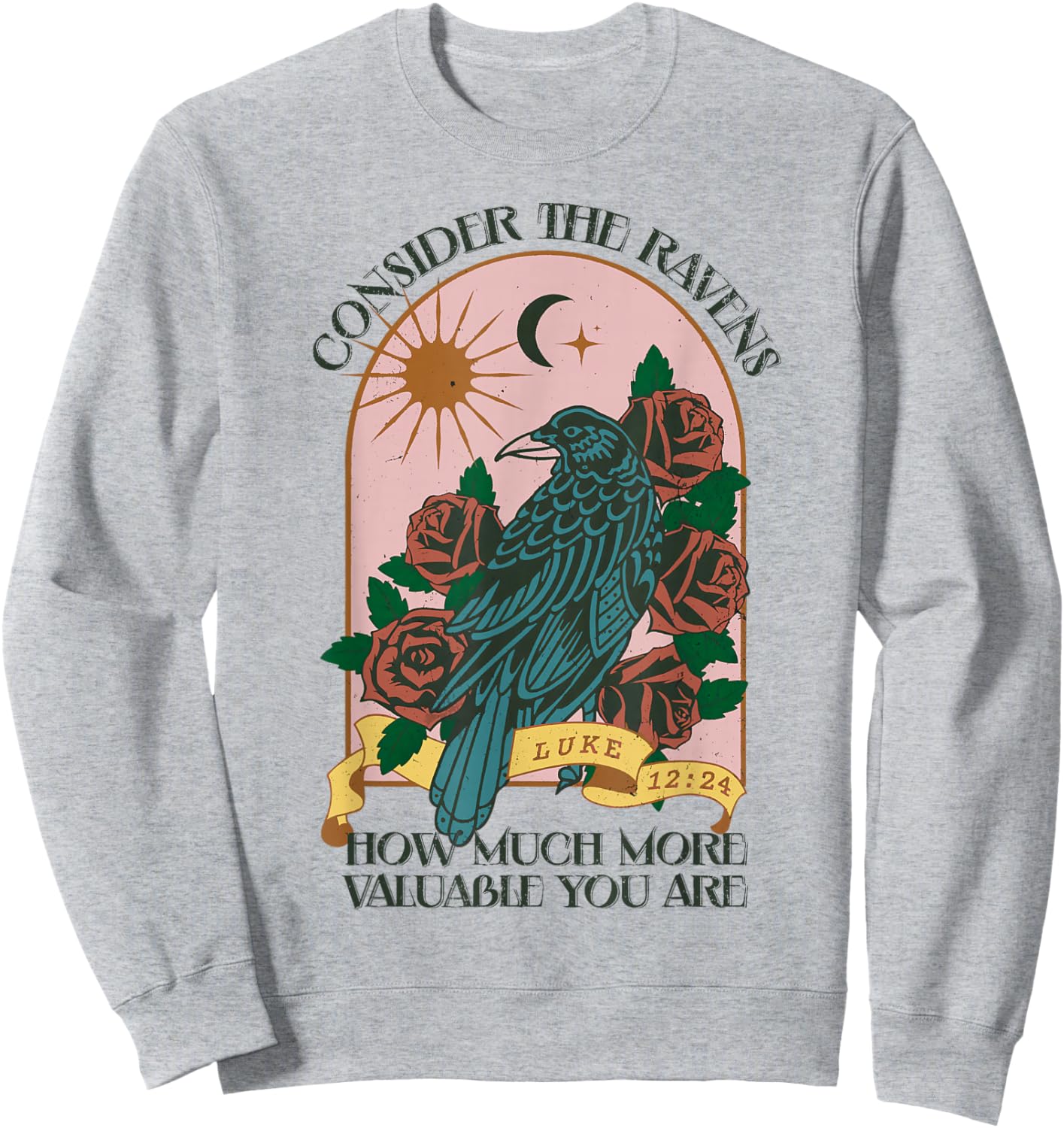 Consider Ravens Christian Bible Verse Faith Retro Religion Sweatshirt - Sweatshirt | Ash
