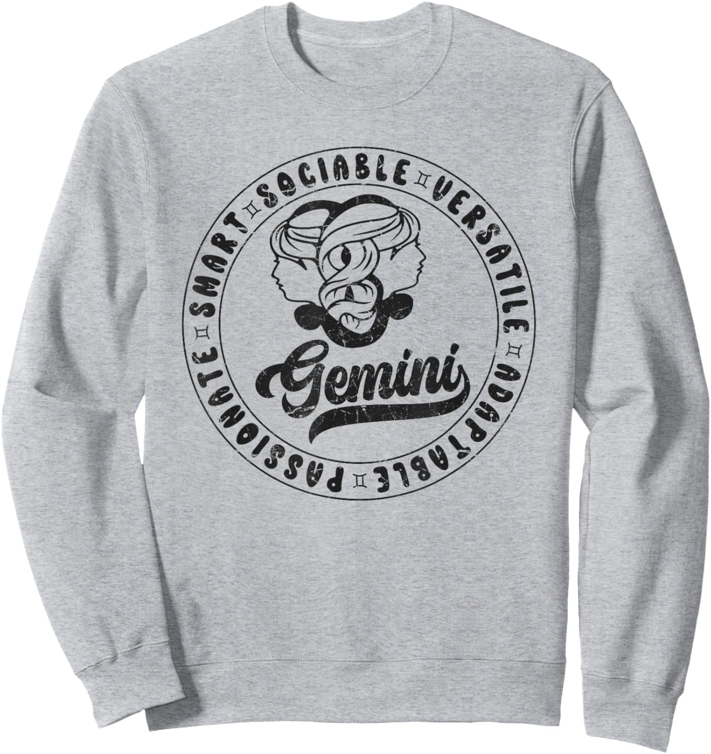 Gemini Traits Distressed Retro Novelty Zodiac, Gemini Sweatshirt - Sweatshirt | Ash