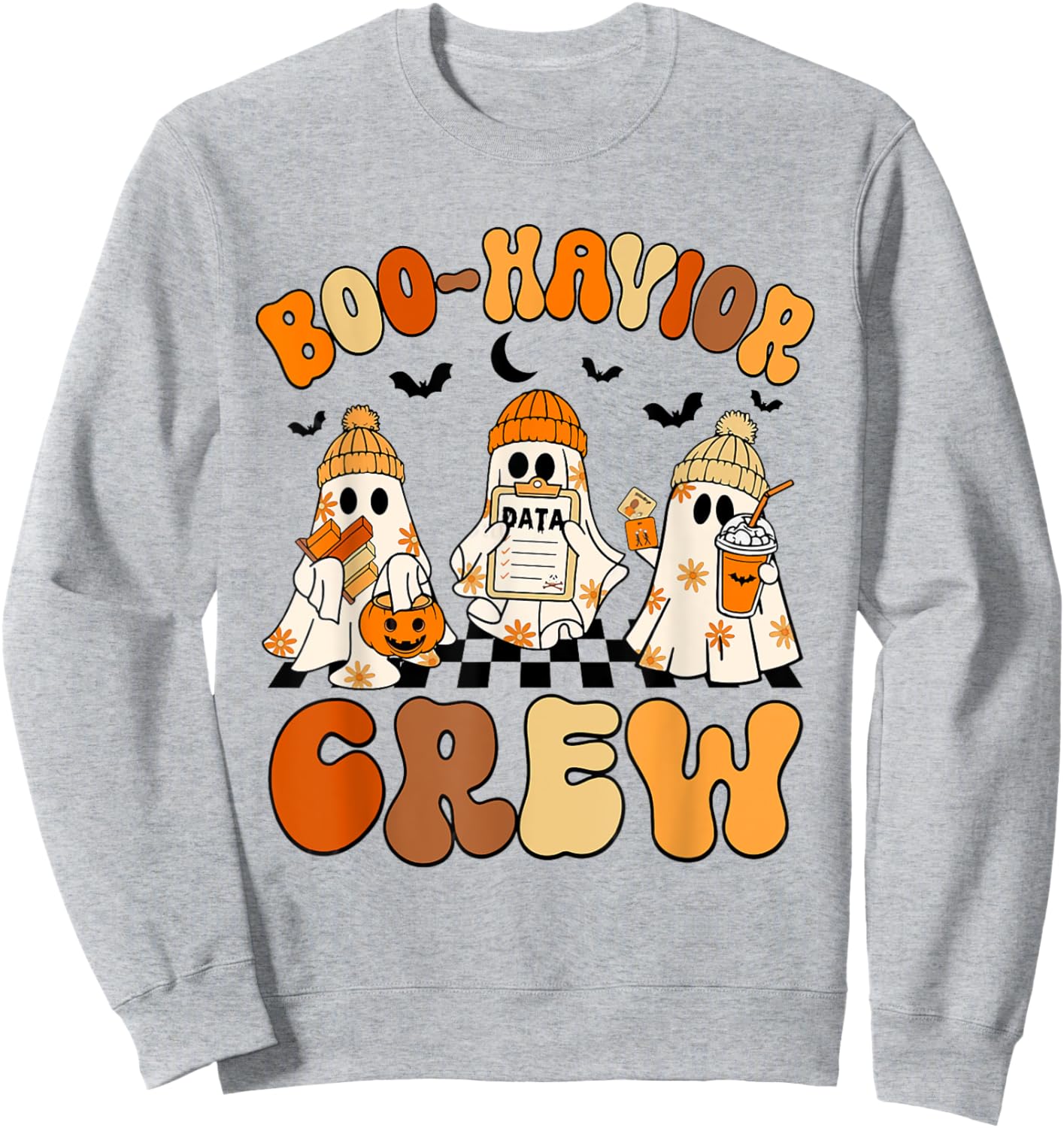Retro Boo-Havior Crew Behavior Analyst Halloween ABA RBT Sweatshirt - Sweatshirt | Ash