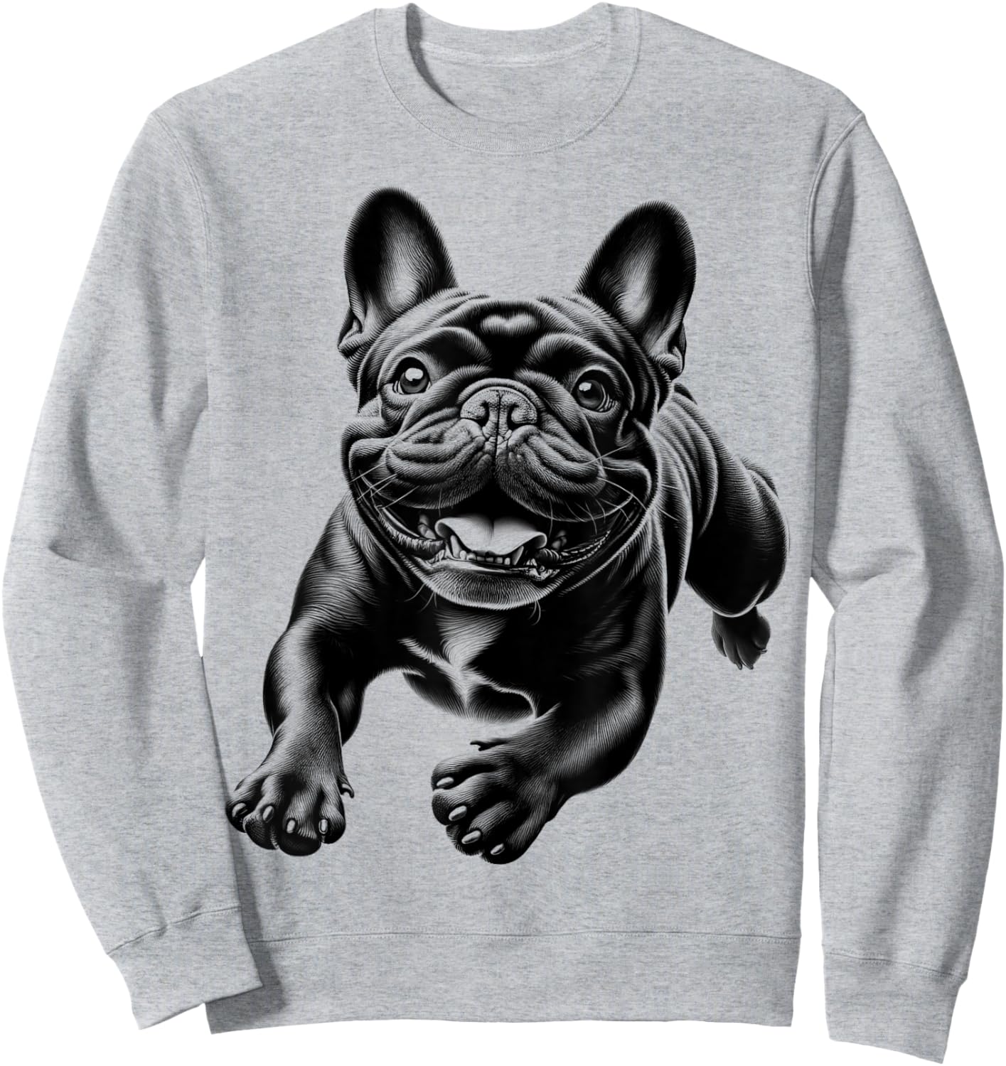 Cheerful Black French Bulldog in Jump Men Women Kids Sweatshirt - Sweatshirt | Ash