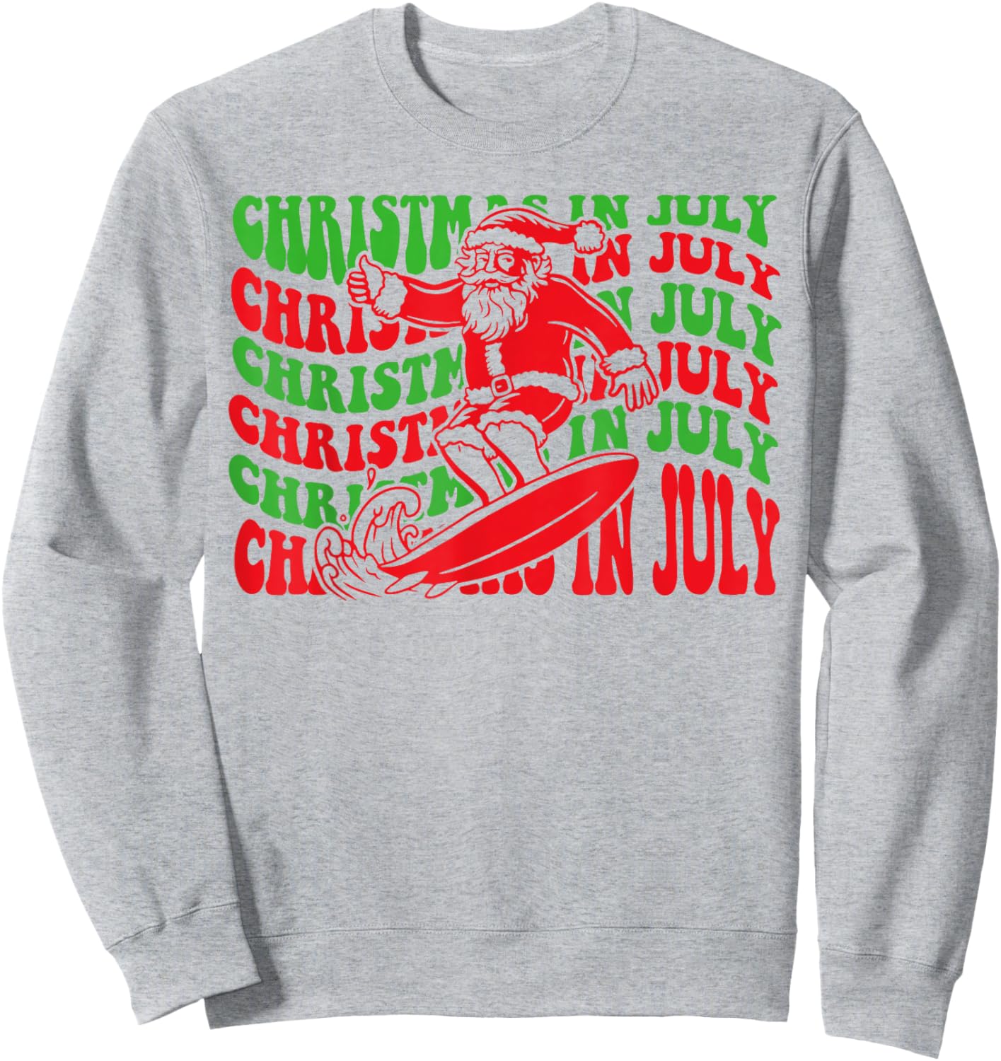 Christmas In July Surfing Funny Groovy Surfing Santa Claus Sweatshirt - Sweatshirt | Ash
