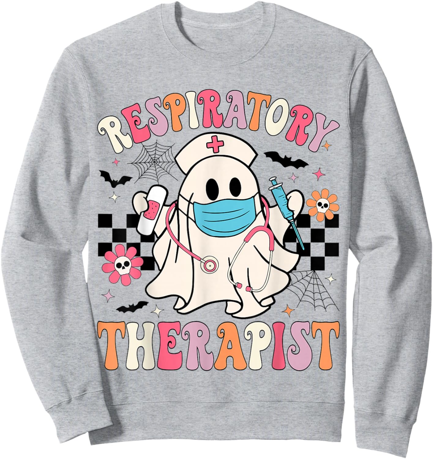 Groovy Spooky Respiratory Therapist Halloween RT Nurse Sweatshirt - Sweatshirt | Ash