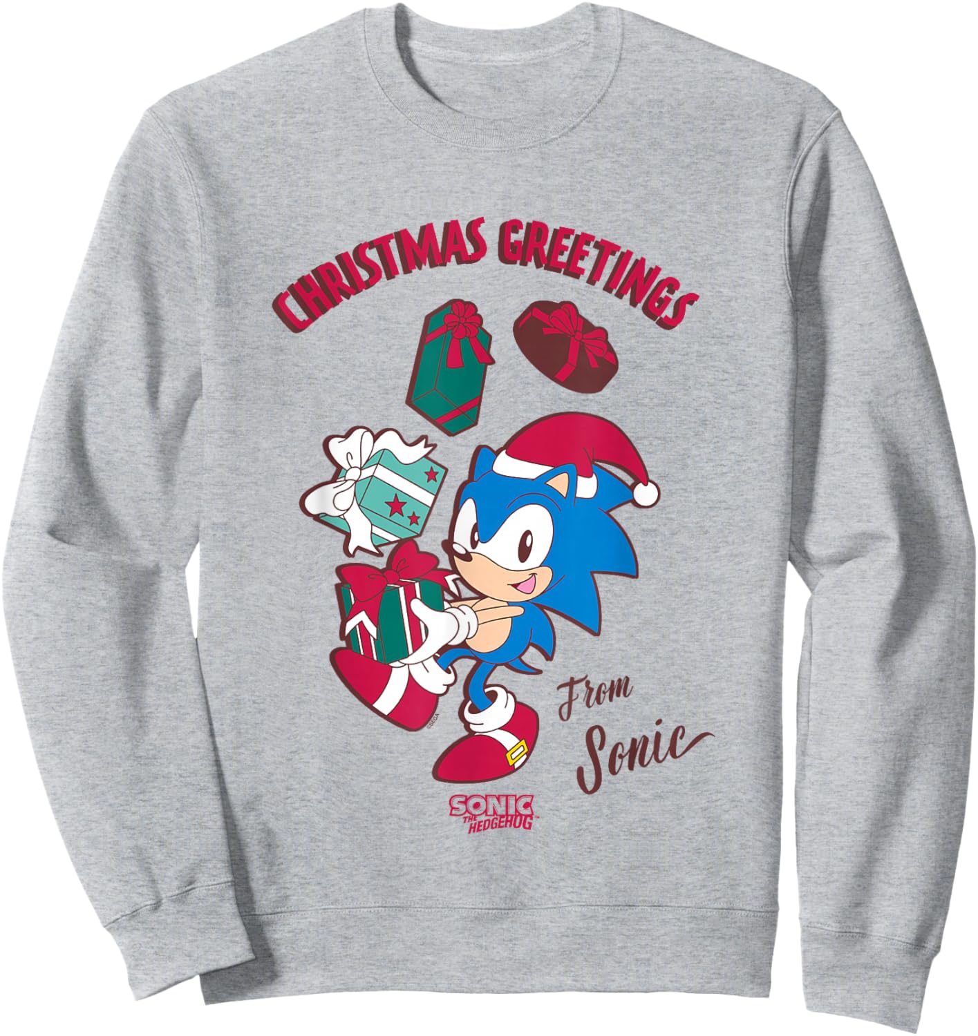 Sonic The Hedgehog Christmas Greetings From Sonic Retro Sweatshirt - Sweatshirt | Ash