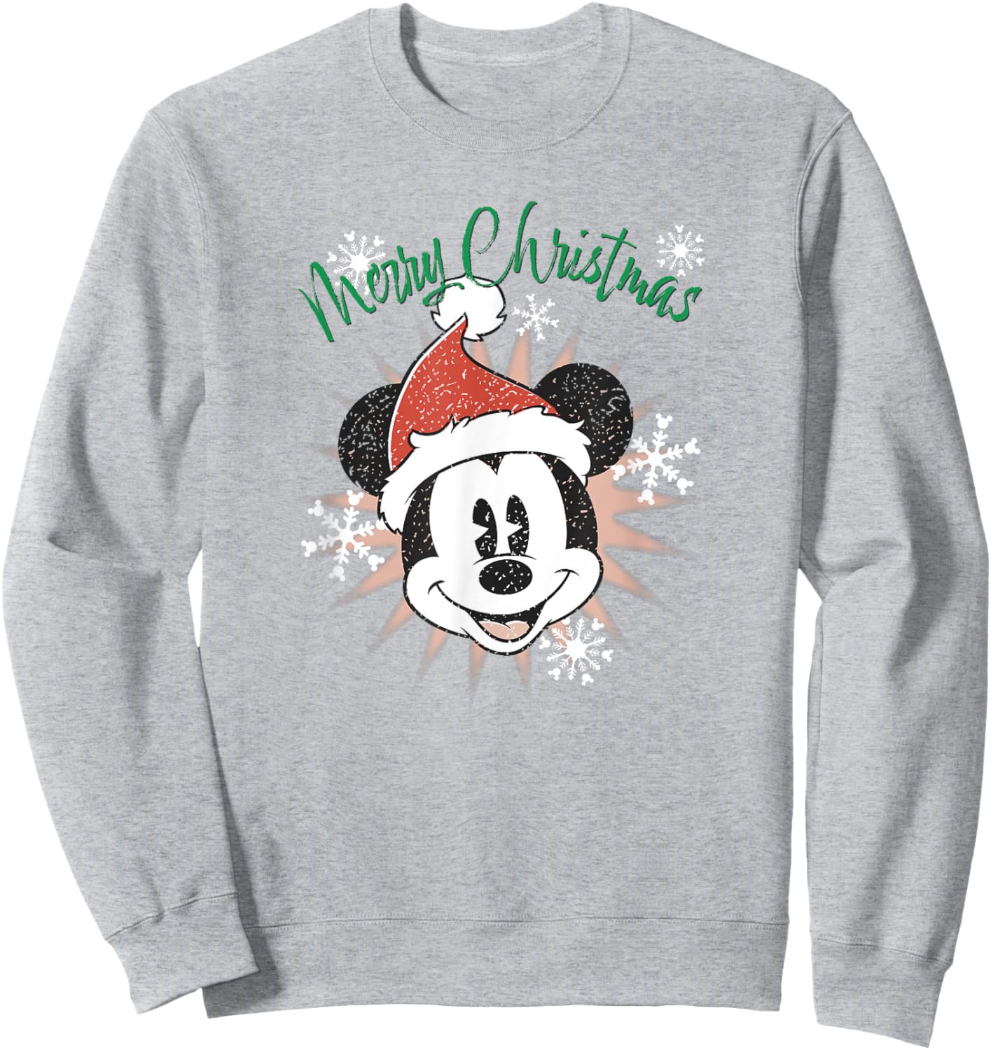 Disney Mickey Merry Christmas Snowflakes & Star Sweatshirt - Sweatshirt | Ash