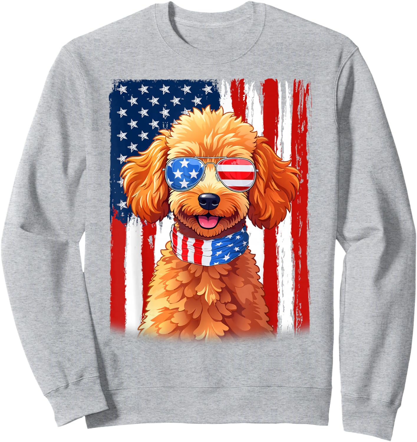 USA America Flag Toy Poodle Dog 4th of July Patriotic Sweatshirt - Sweatshirt | Ash