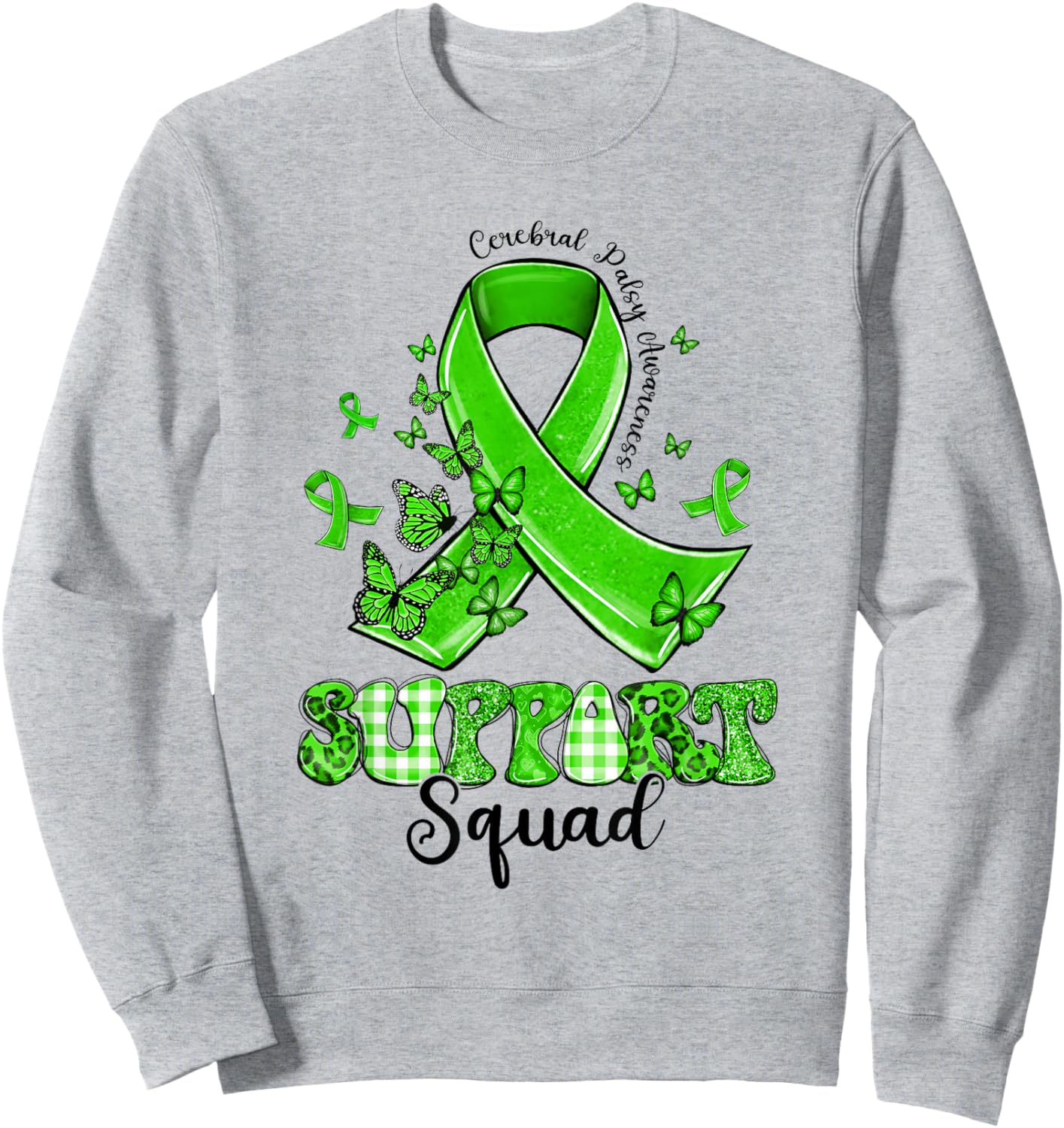 Support Squad Green Ribbon Butterfly Cerebral Palsy Sweatshirt - Sweatshirt | Ash