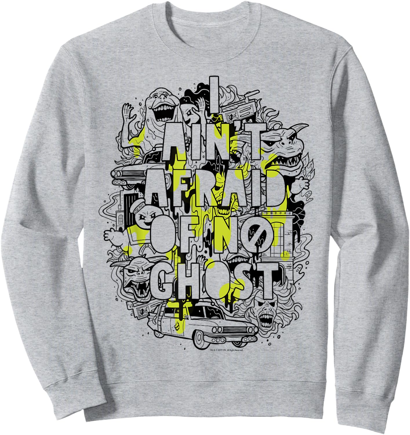 Ghostbusters Ain't Afraid Collage Slime Drip Poster Sweatshirt - Sweatshirt | Ash