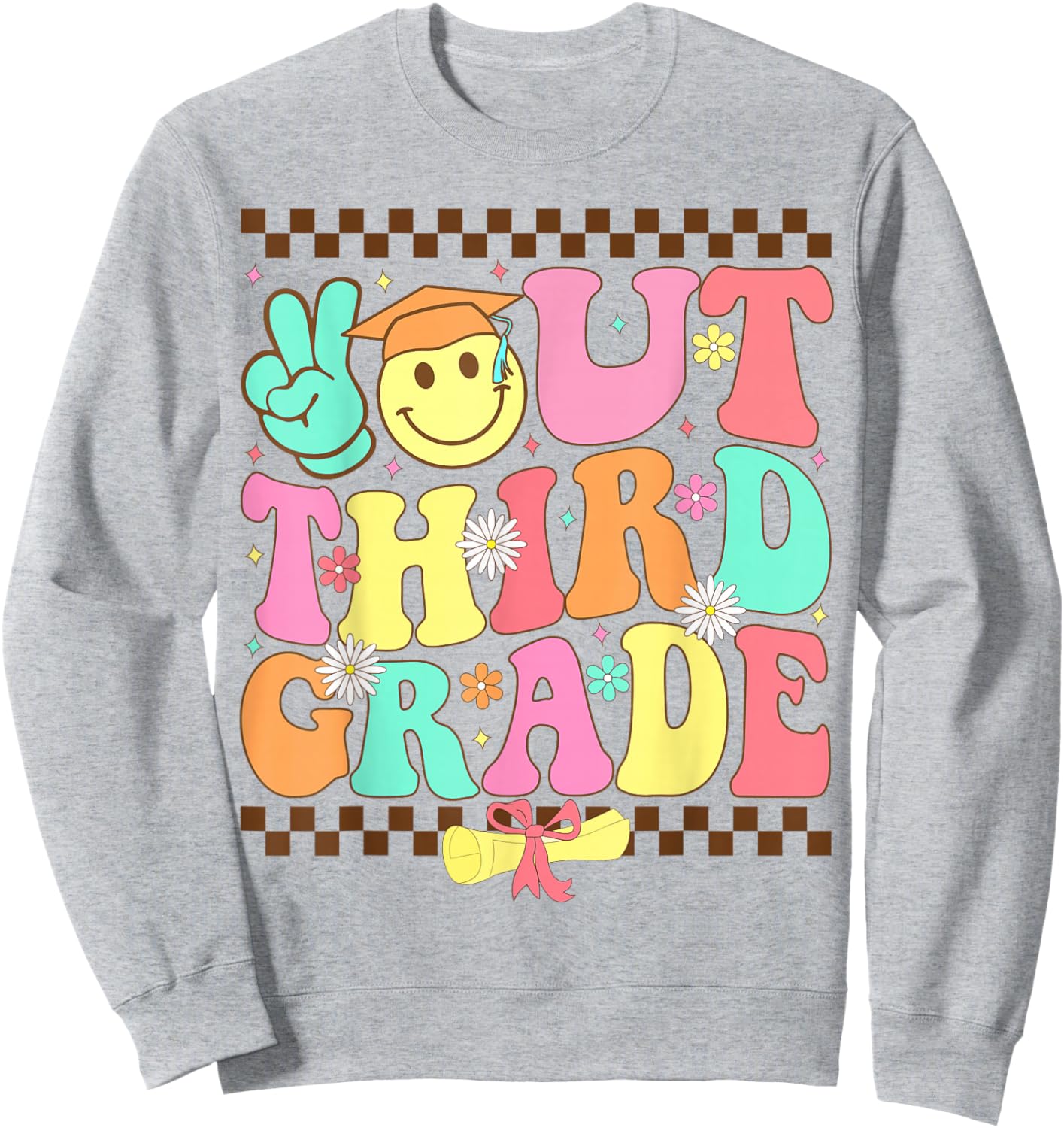 Peace Out Third Grade Last day of school Groovy 3rd Grade Sweatshirt - Sweatshirt | Ash