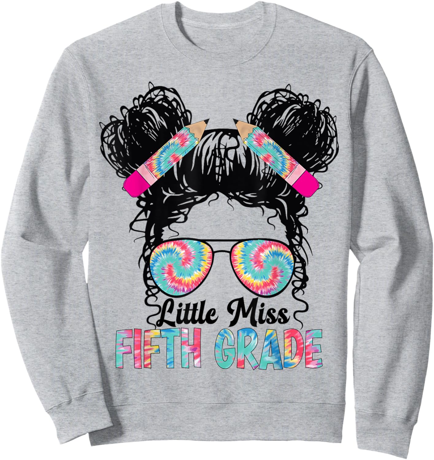 Little Miss Fifth 5th Grade Girls Back To School Messy Bun Sweatshirt - Sweatshirt | Ash