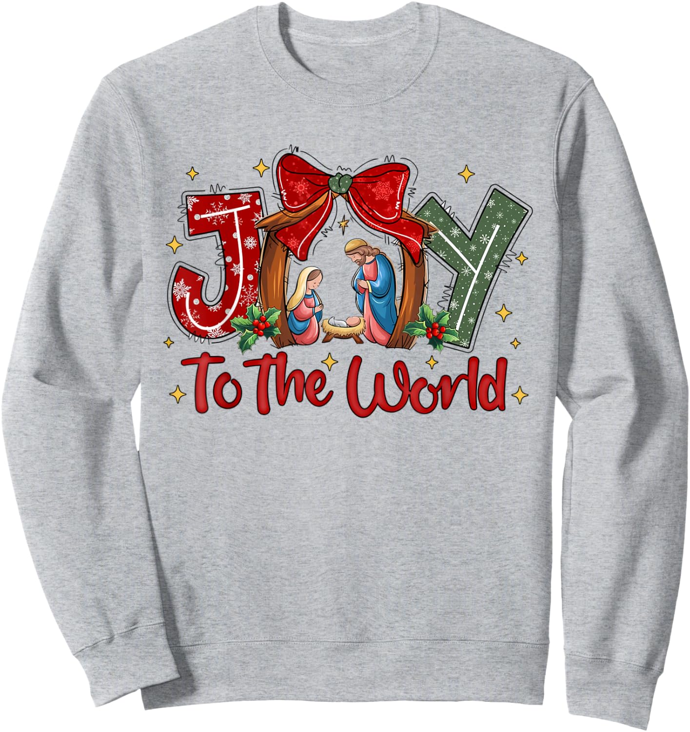 Joy To The World Christian Christmas Coquette Oh Holy Night Sweatshirt - Sweatshirt | Ash