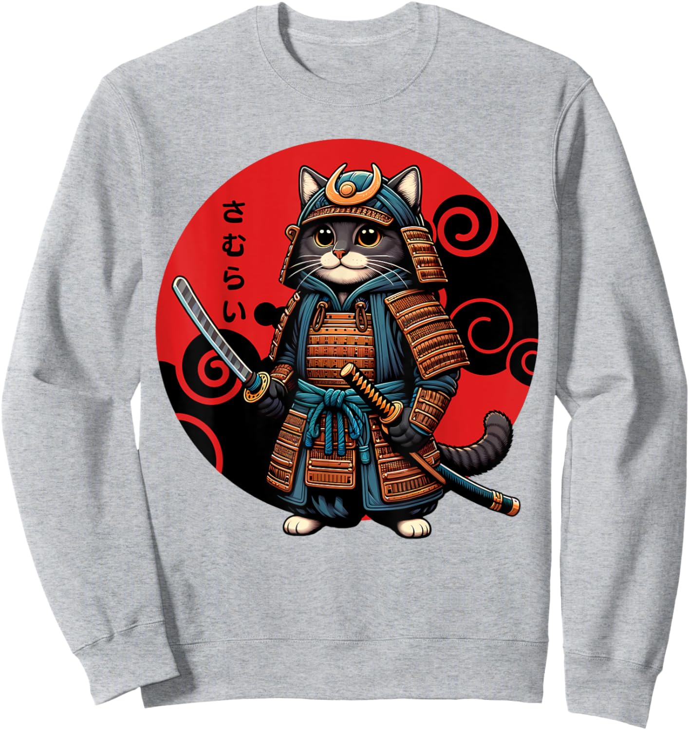 Funny Cute Samurai Cat Japanese Parody Katana Fighter Anime Women Kids Sweatshirt - Sweatshirt | Ash