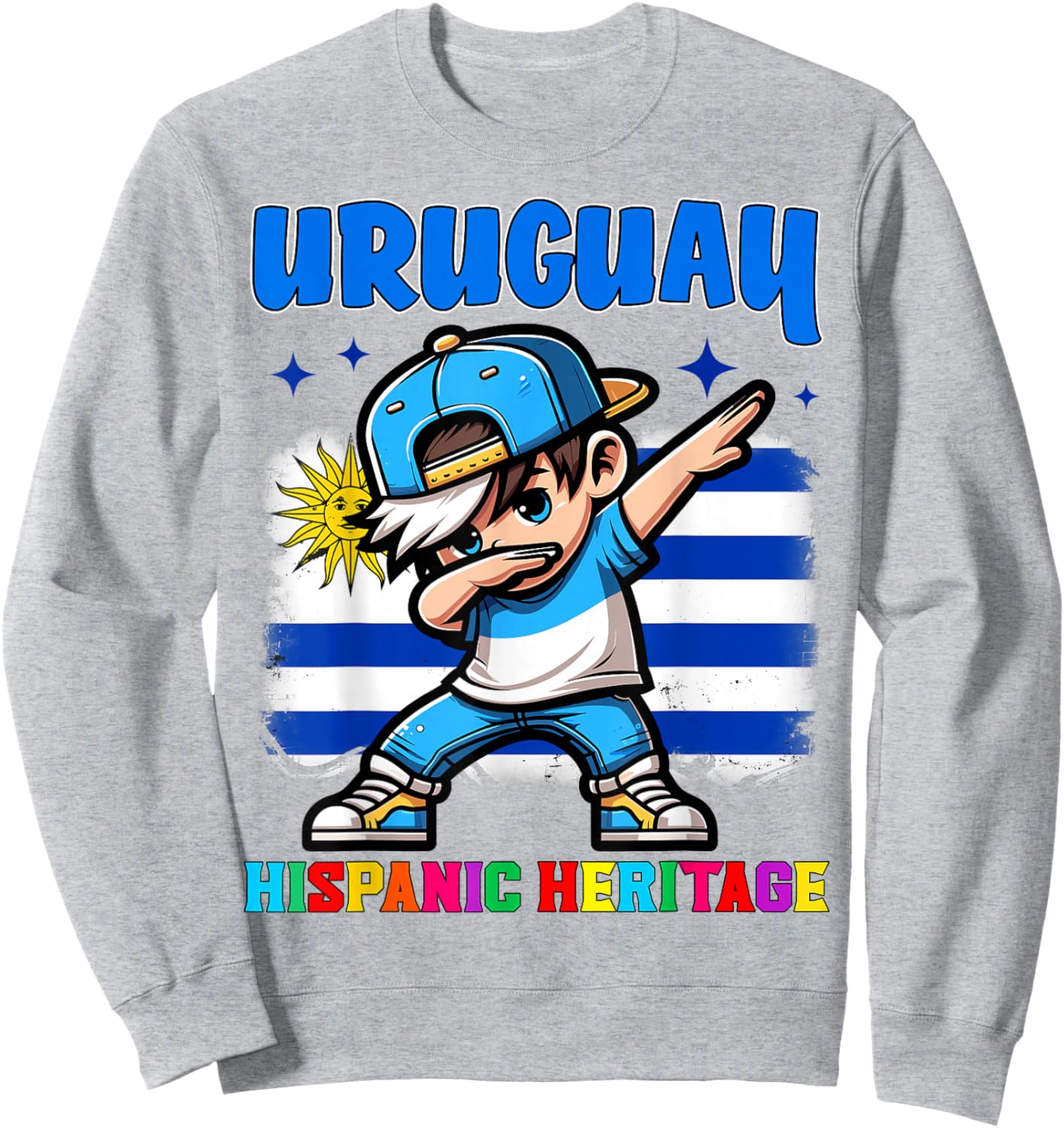 Uruguay Dabbing Kid Hispanic Heritage Celebration for Kids Sweatshirt - Sweatshirt | Ash