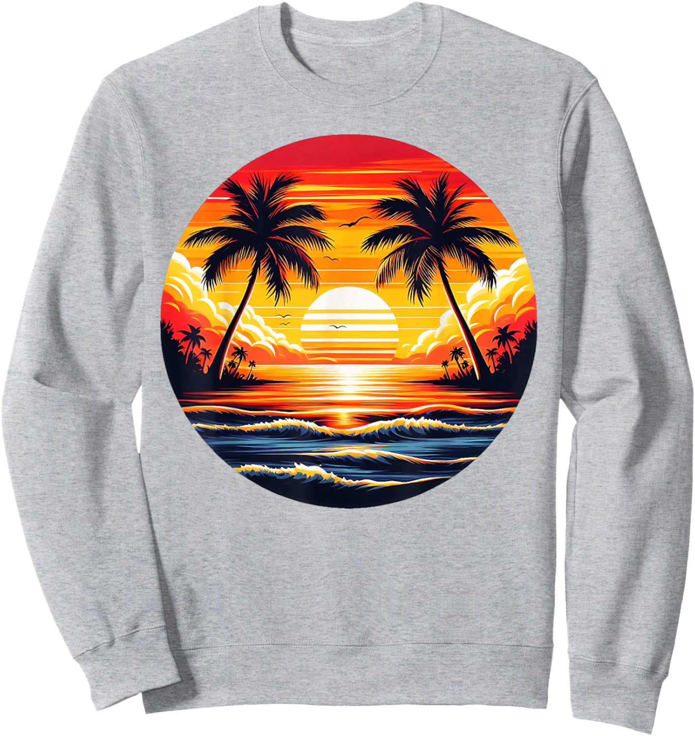 Vintage Beach Sunset Palm Tree 70s 80s Summer Vacation Retro Sweatshirt - Sweatshirt | Ash