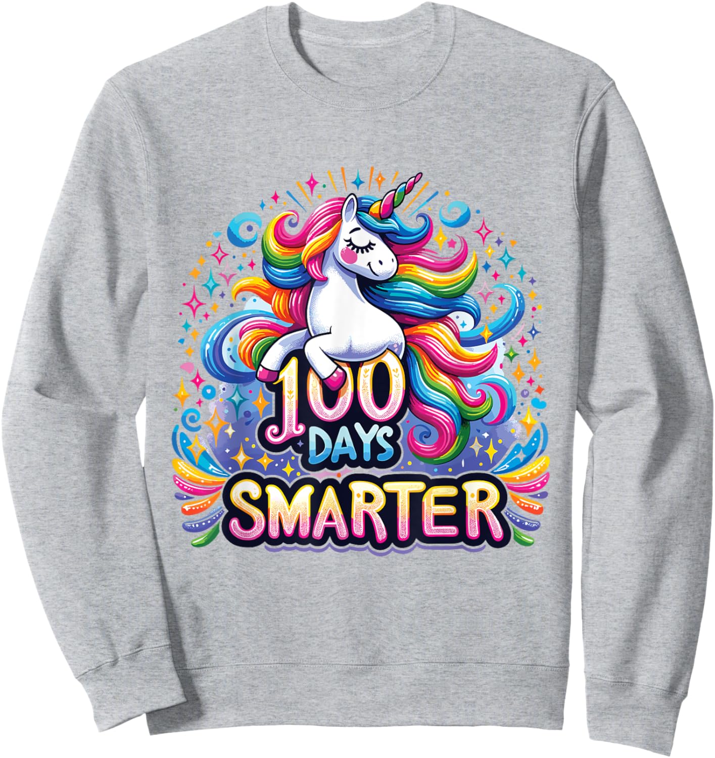 100 Days Smarter Unicorn Girls Teacher 100th Day of School Sweatshirt - Sweatshirt | Ash