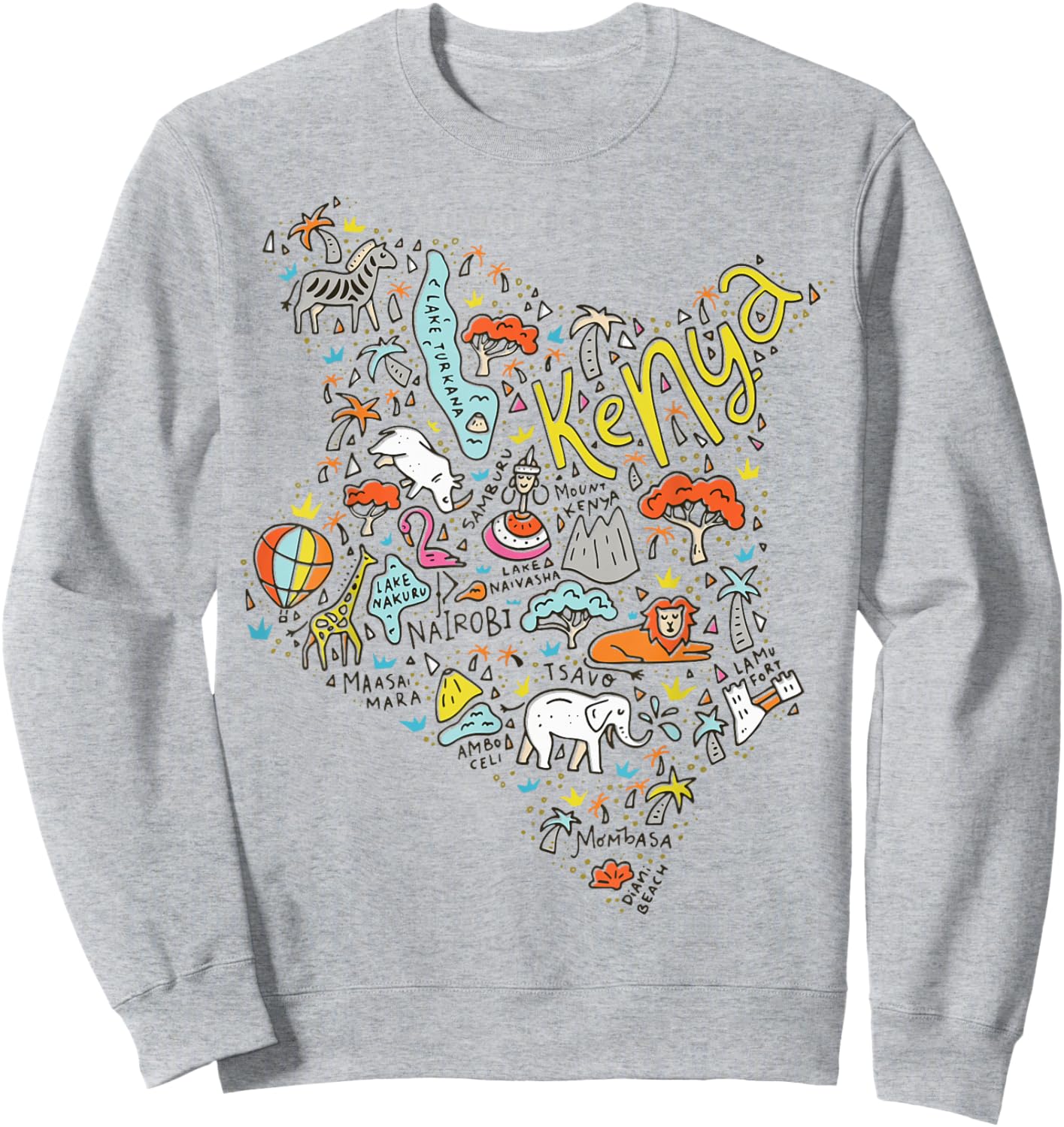 Travel Africa Kenya Map Nairobi Safari Masai Mara Vacation Sweatshirt - Sweatshirt | Ash