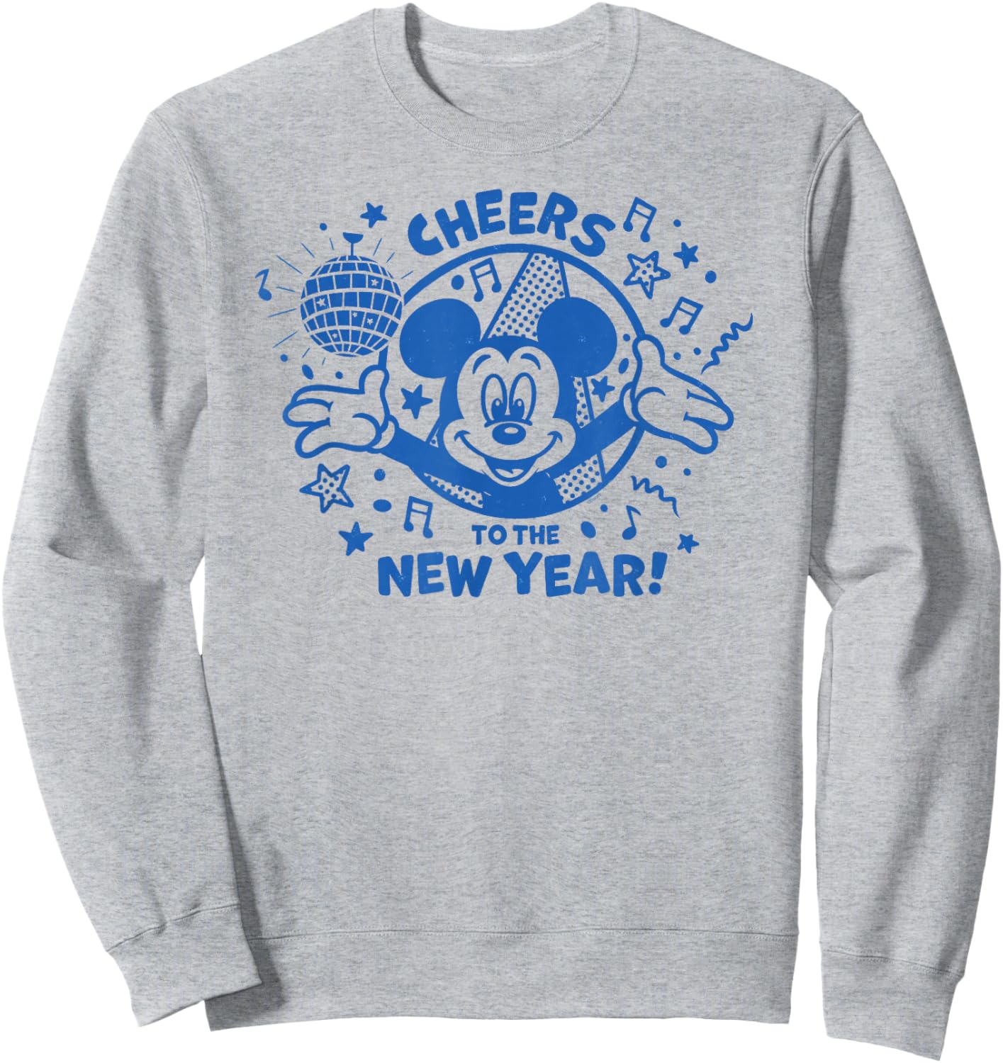 Disney Mickey Mouse Cheers to The New Year Retro Distressed Sweatshirt - Sweatshirt | Ash