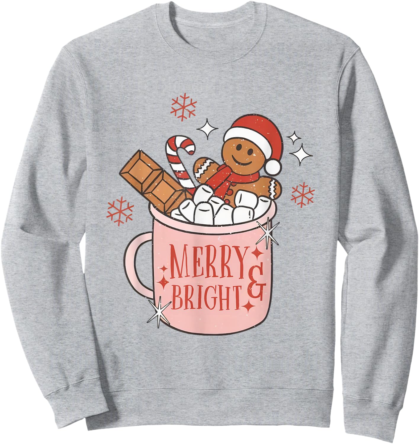 Merry and Bright Gingerbread Hat Santa Hot Cocoa Christmas Sweatshirt - Sweatshirt | Ash
