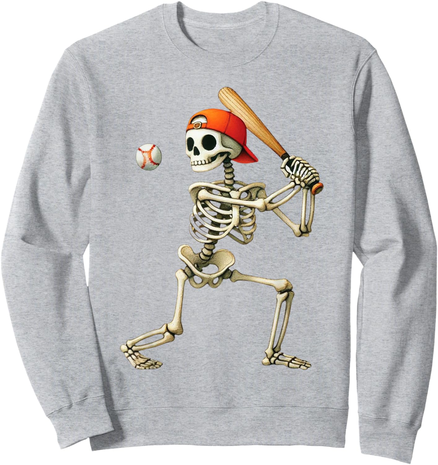 Skeleton Baseball Halloween Costume Funny Men Boys Kids Sweatshirt - Sweatshirt | Ash