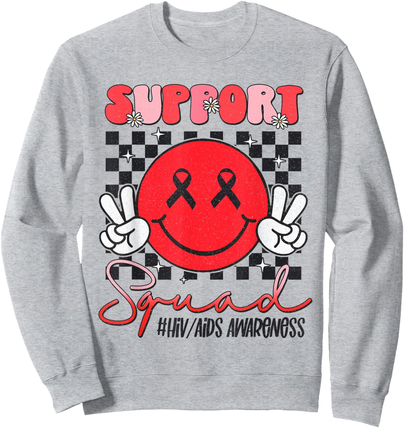 Aids Support Smile Face World Aids Day Hiv Aids Awareness Sweatshirt - Sweatshirt | Ash