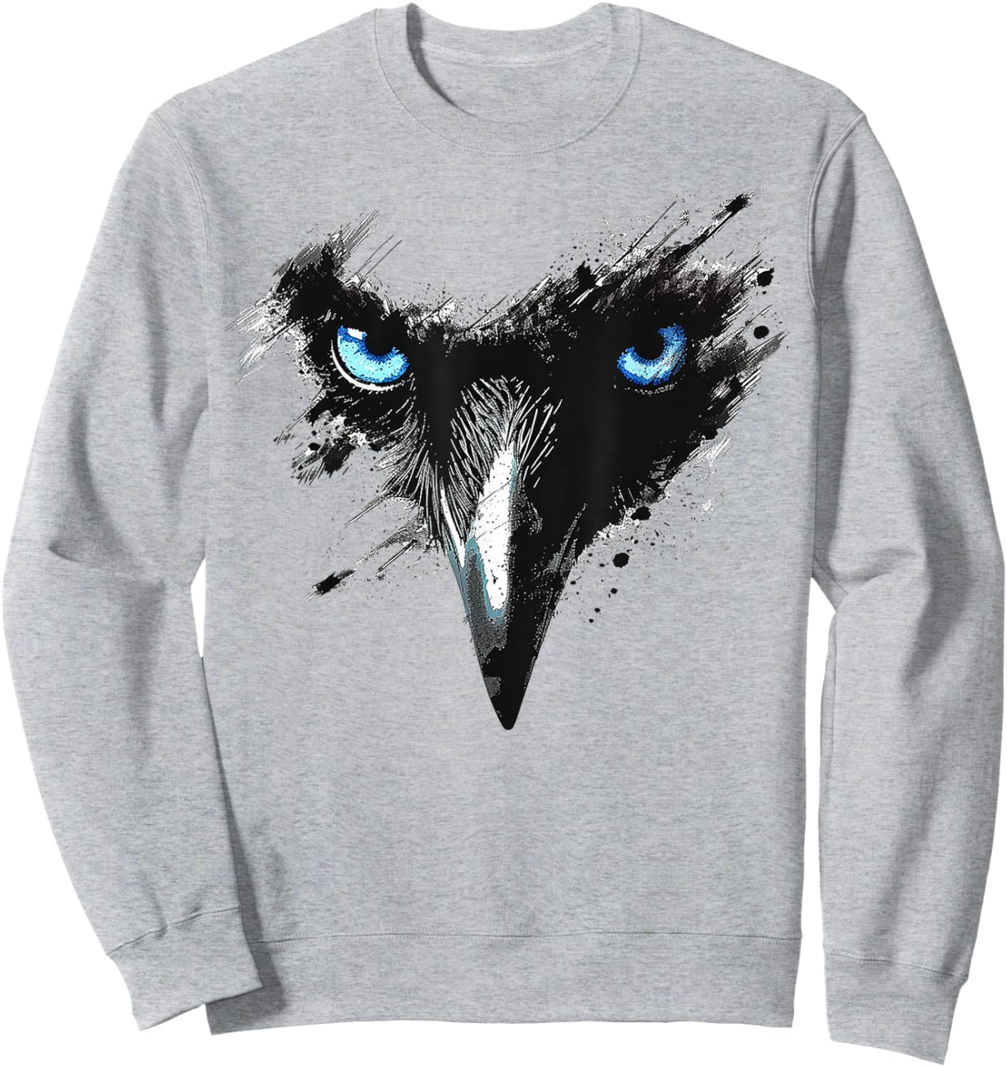 Raven Drawing Blue Eyes Painting Animal Art Motif Bird Crow Sweatshirt - Sweatshirt | Ash