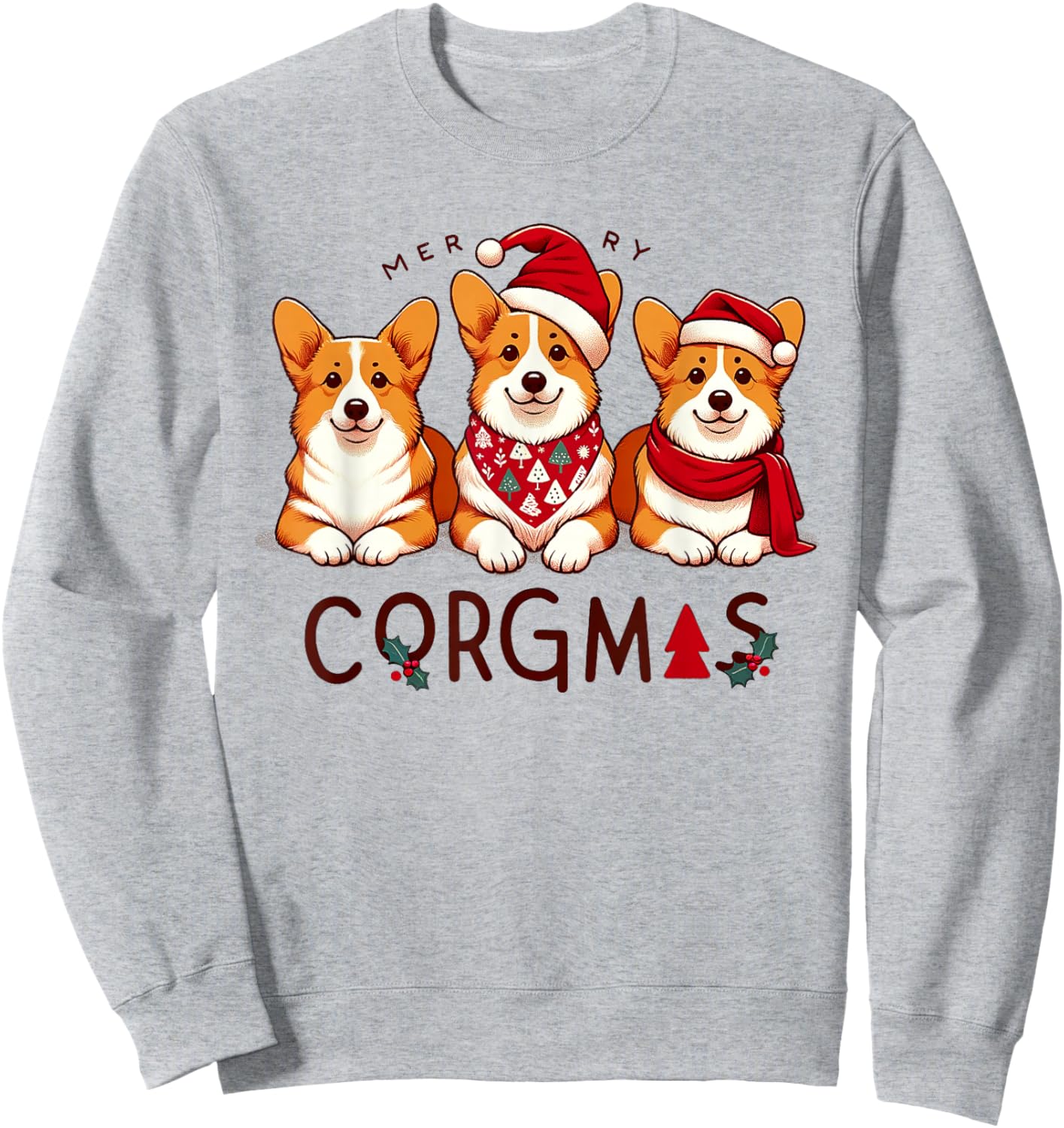 Merry Christmas Corgi Dog Santa Love Corgis Family Matching Sweatshirt - Sweatshirt | Ash