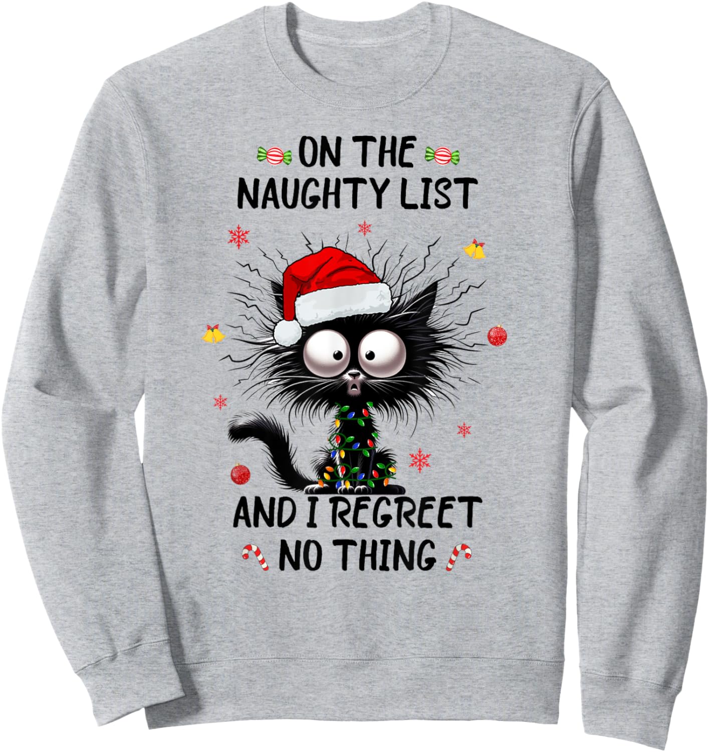 Christmas in July Funny Black Cat Santa on the Naughty Kids Sweatshirt - Sweatshirt | Ash
