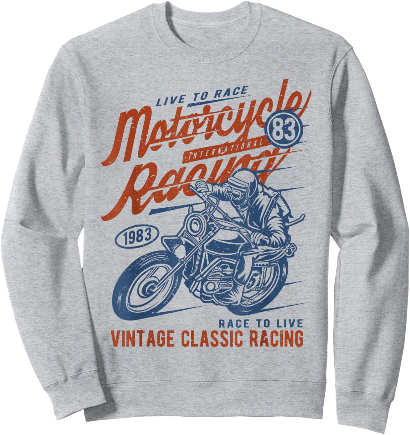 Retro Vintage Style Motorcycle Racing Distressed Design Sweatshirt - Sweatshirt | Ash