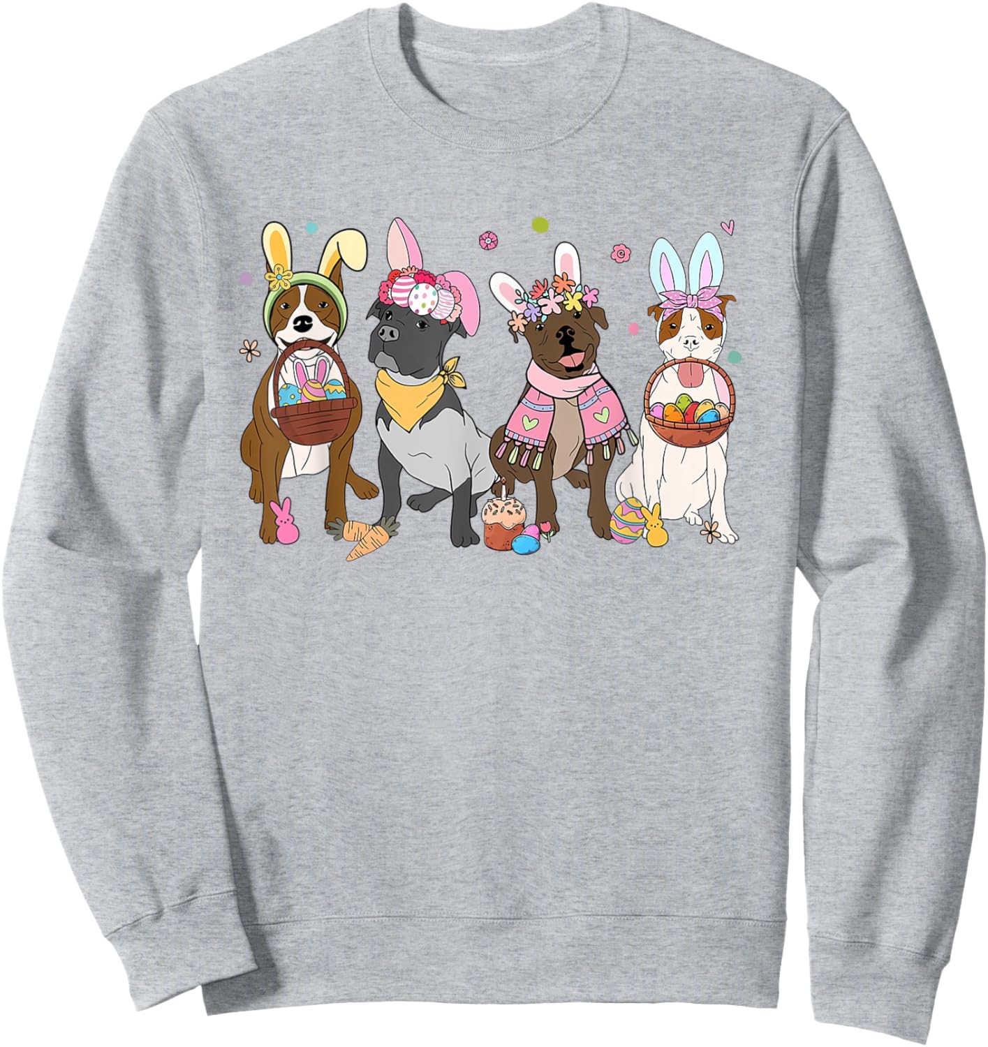 Women Pitbull Easter Bunnies Easter Dog Lover Dog Mom Sweatshirt - Sweatshirt | Ash