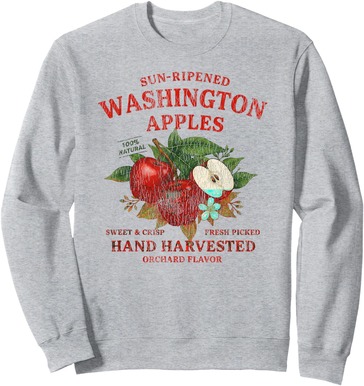 Washington Apples Retro Fruit Label State Fruit Distressed Sweatshirt - Sweatshirt | Ash