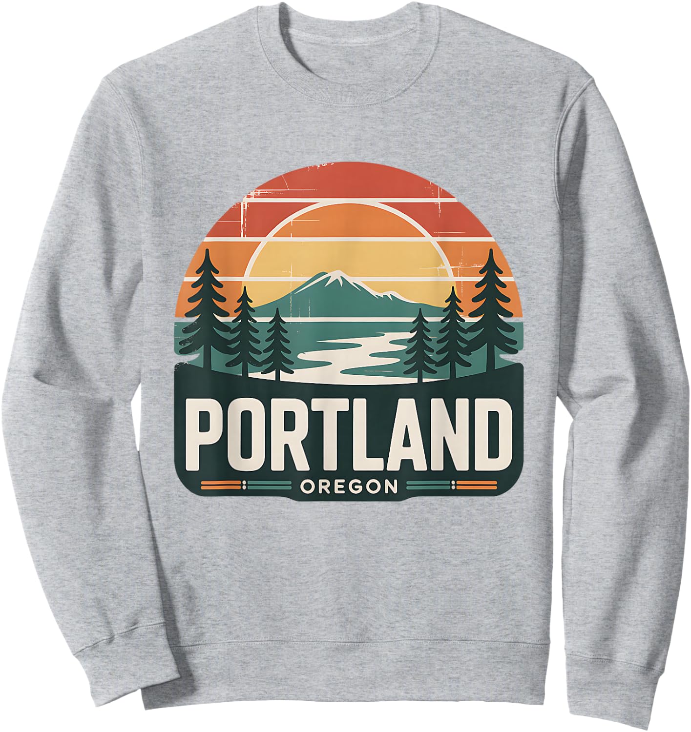 Portland Oregon Sunset Retro Mount Hood Forest Scenic Sweatshirt - Sweatshirt | Ash