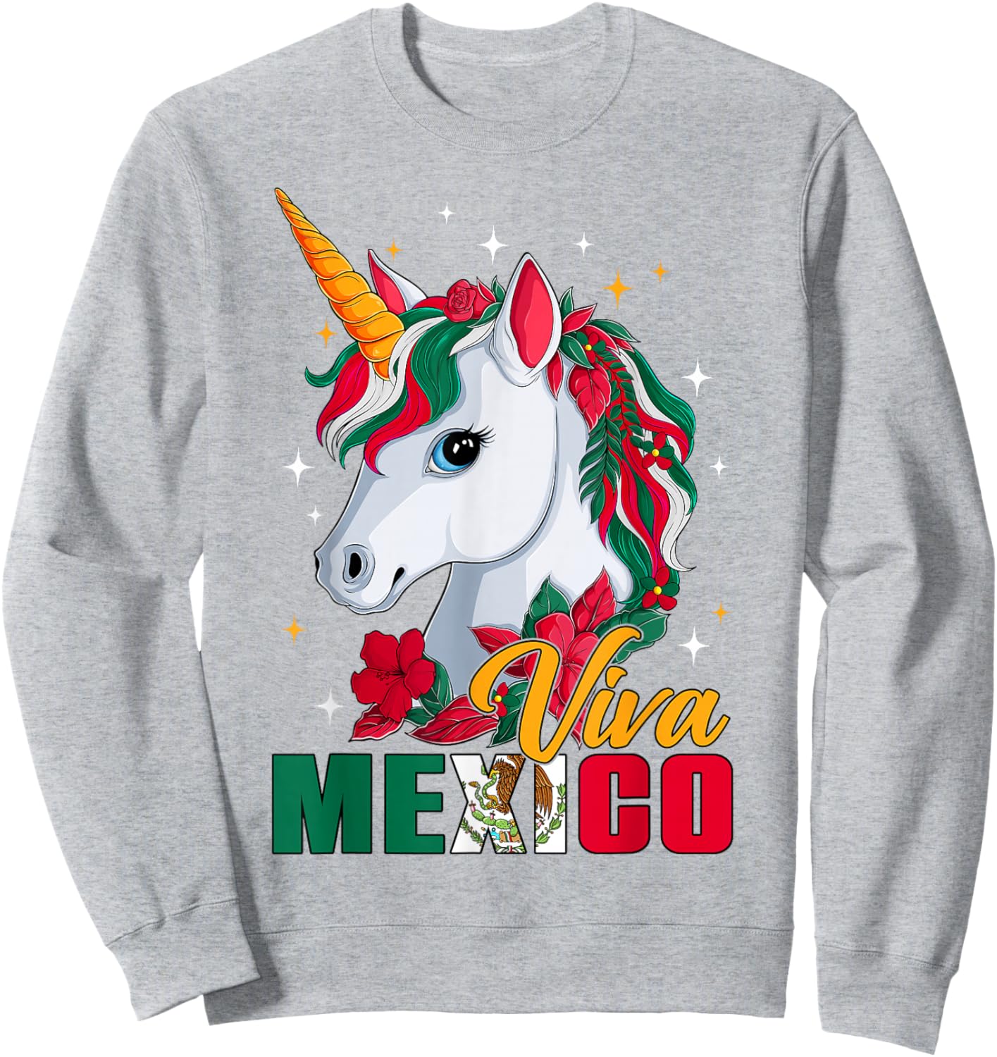 Viva Mexico Mexican Independence Day Mexican Flag Unicorn Sweatshirt - Sweatshirt | Ash