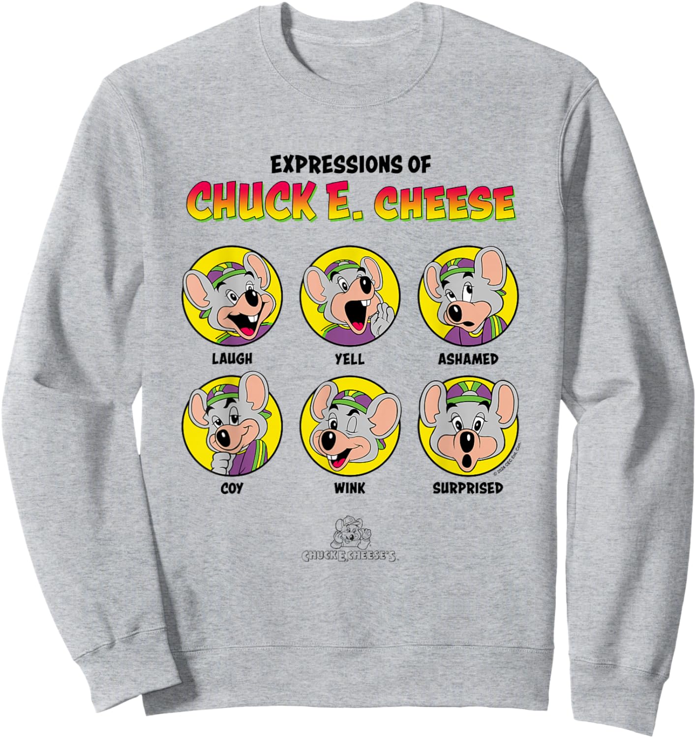 Chuck E. Cheese Expressions Of Chuck Big Chest Panels Sweatshirt - Sweatshirt | Ash