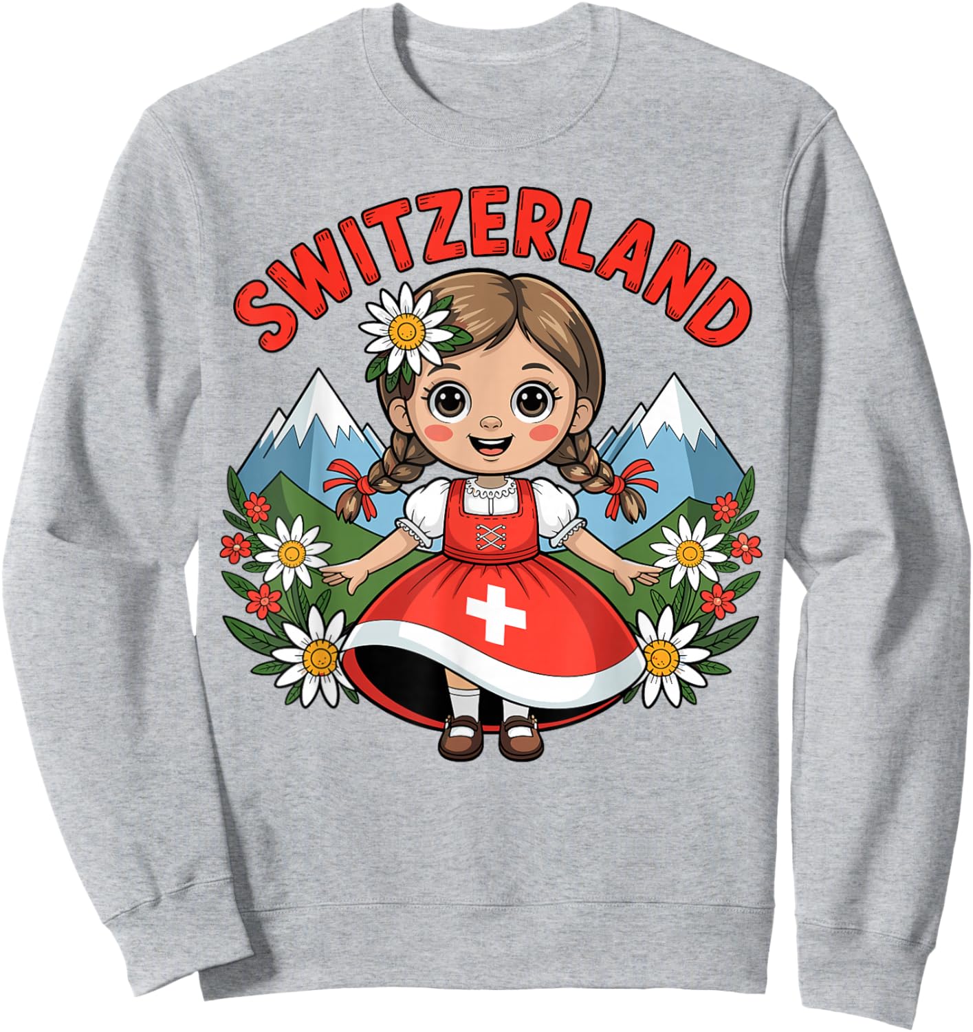 Cute Swiss Girl in Traditional Dress for Kids Sweatshirt - Sweatshirt | Ash