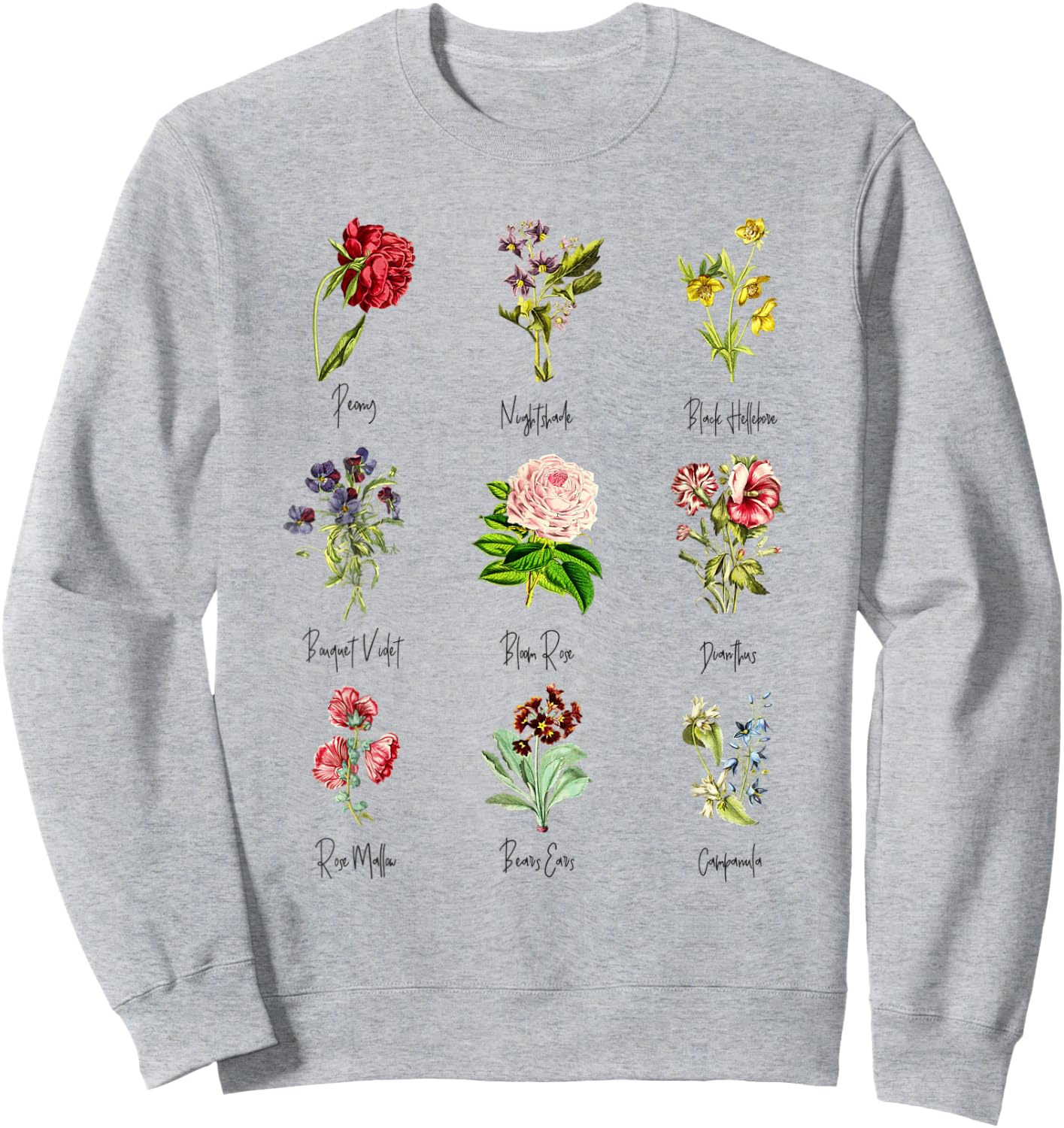 Vintage Botanical Floral Flower Chart Sweatshirt - Sweatshirt | Ash
