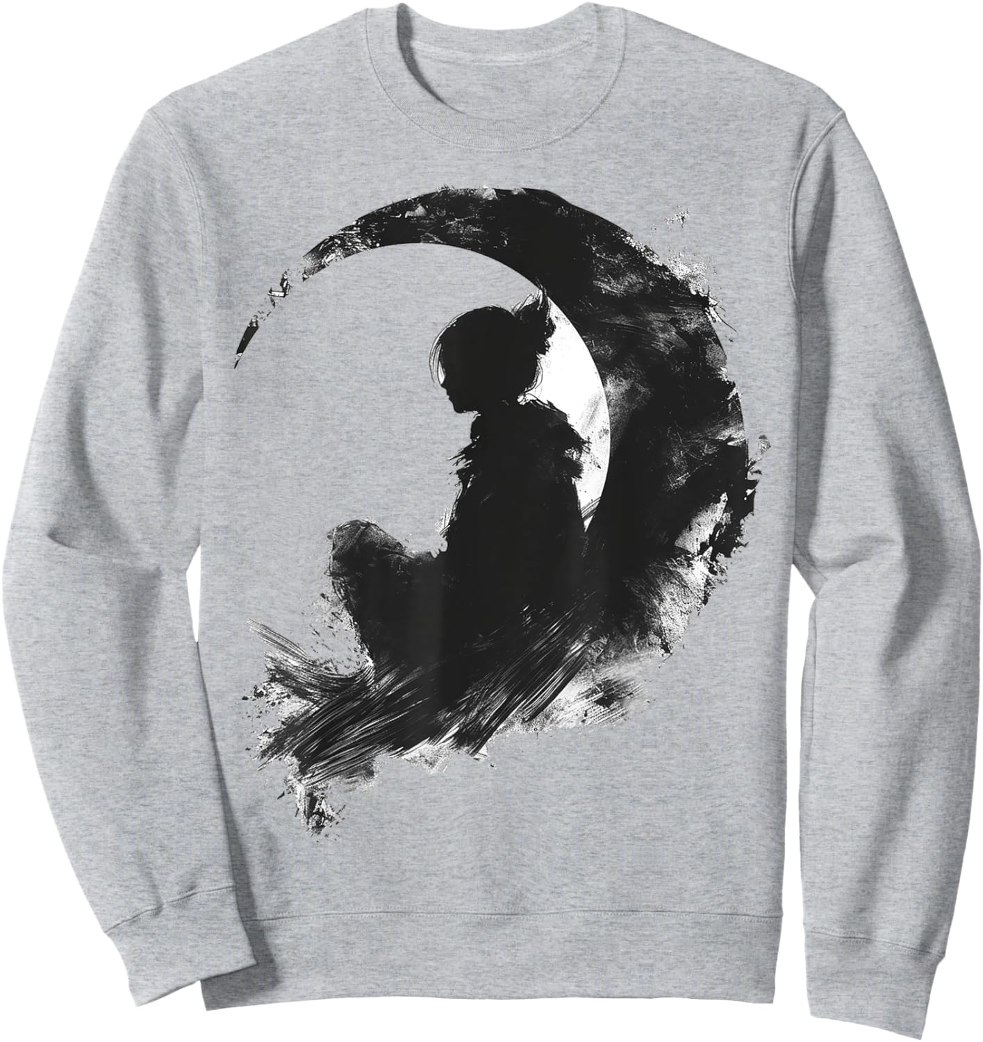 Anime Moon Graphic Art Girl Motif Anime Sweatshirt - Sweatshirt | Ash