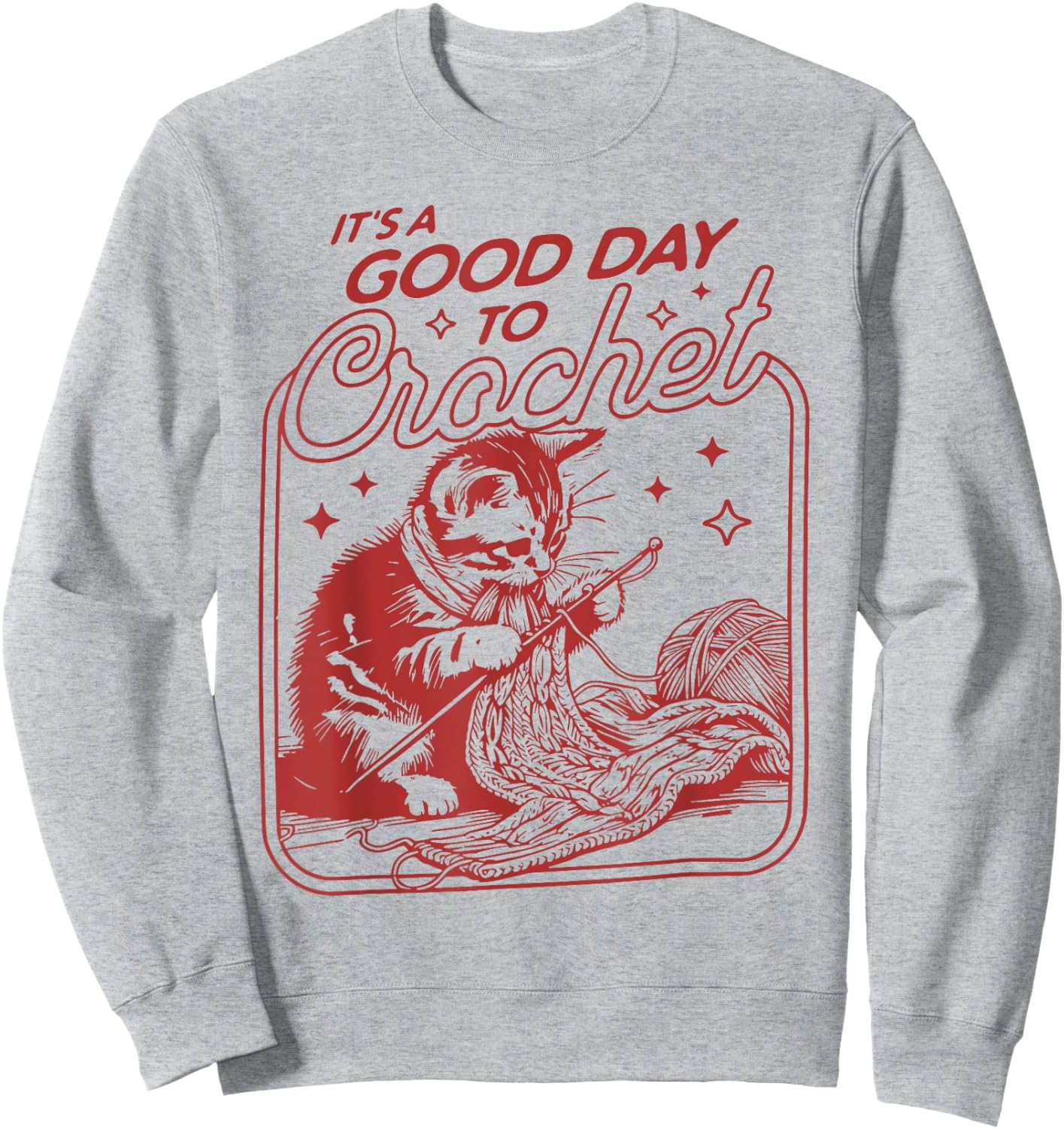 Funny Crochet Cat Graphic Sweatshirt - Sweatshirt | Ash