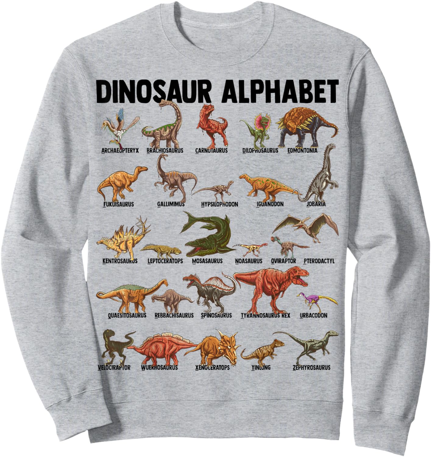 Dinosaur Alphabet - Dino Types Identification - A-Z ABC Sweatshirt - Sweatshirt | Ash