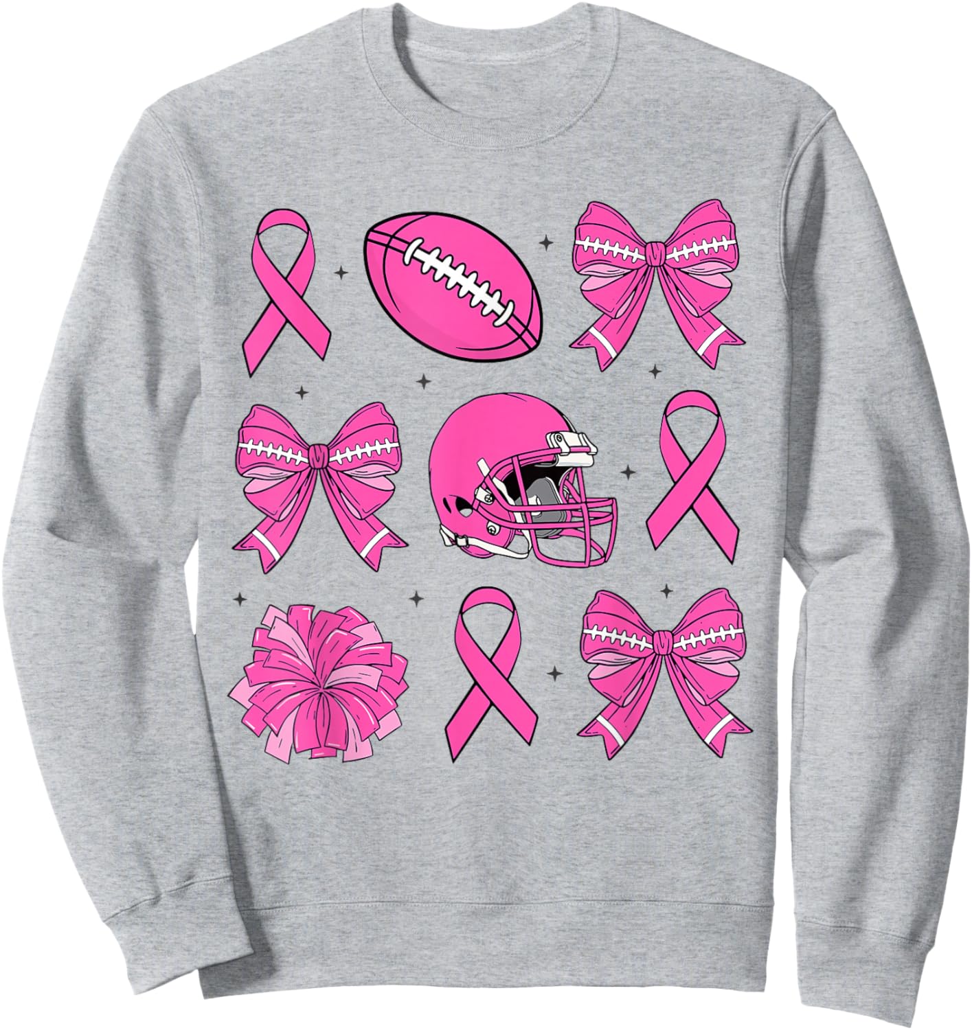 Breast Cancer Awareness Football Pink Ribbon Coquette Bow Sweatshirt - Sweatshirt | Ash