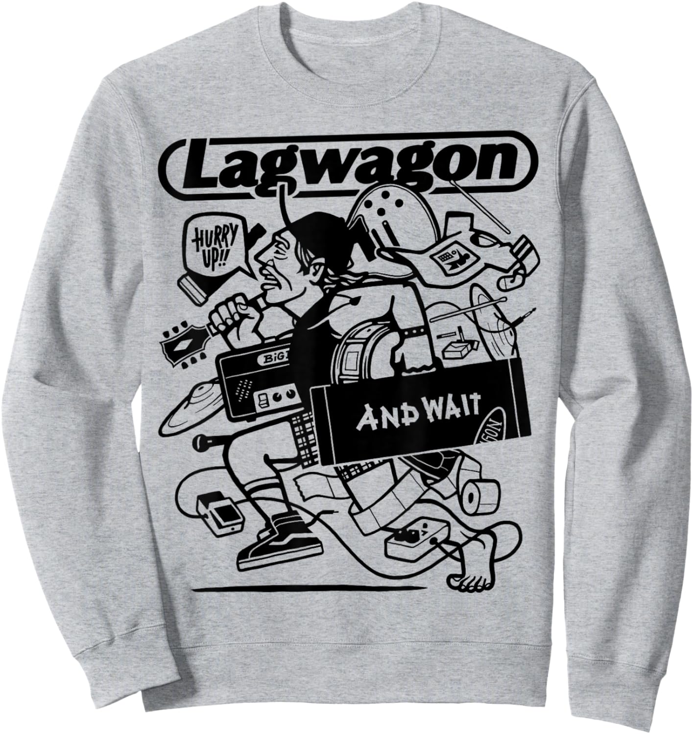 Lagwagon Men's Grey Classic Fit Cartoon Pattern , Small Sweatshirt - Sweatshirt | Ash